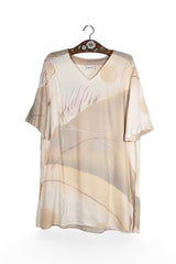 Tricou - Vintage bej cu print abstract fluid – XL – Femei - fata