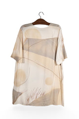 Tricou - Vintage bej cu print abstract fluid – XL – Femei - spate