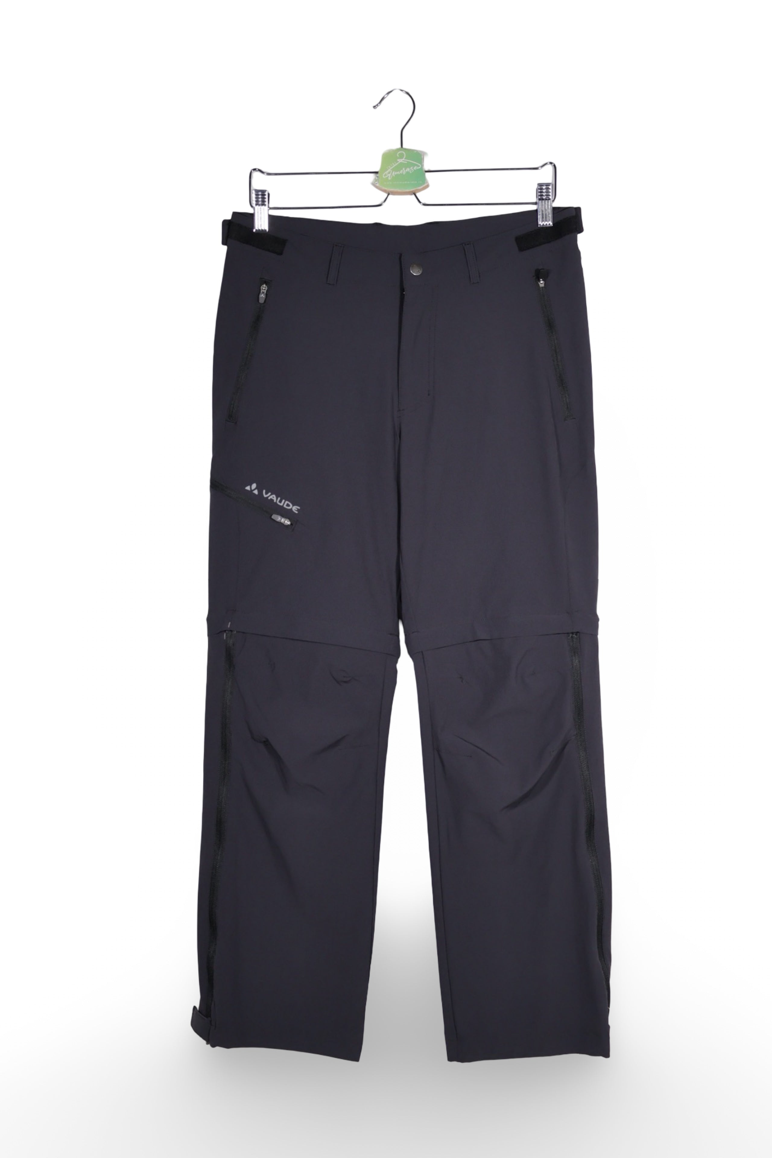 Pantaloni - Vaude tehnici negri, elastici, cu buzunare cu fermoar – S – Bărbați - fata