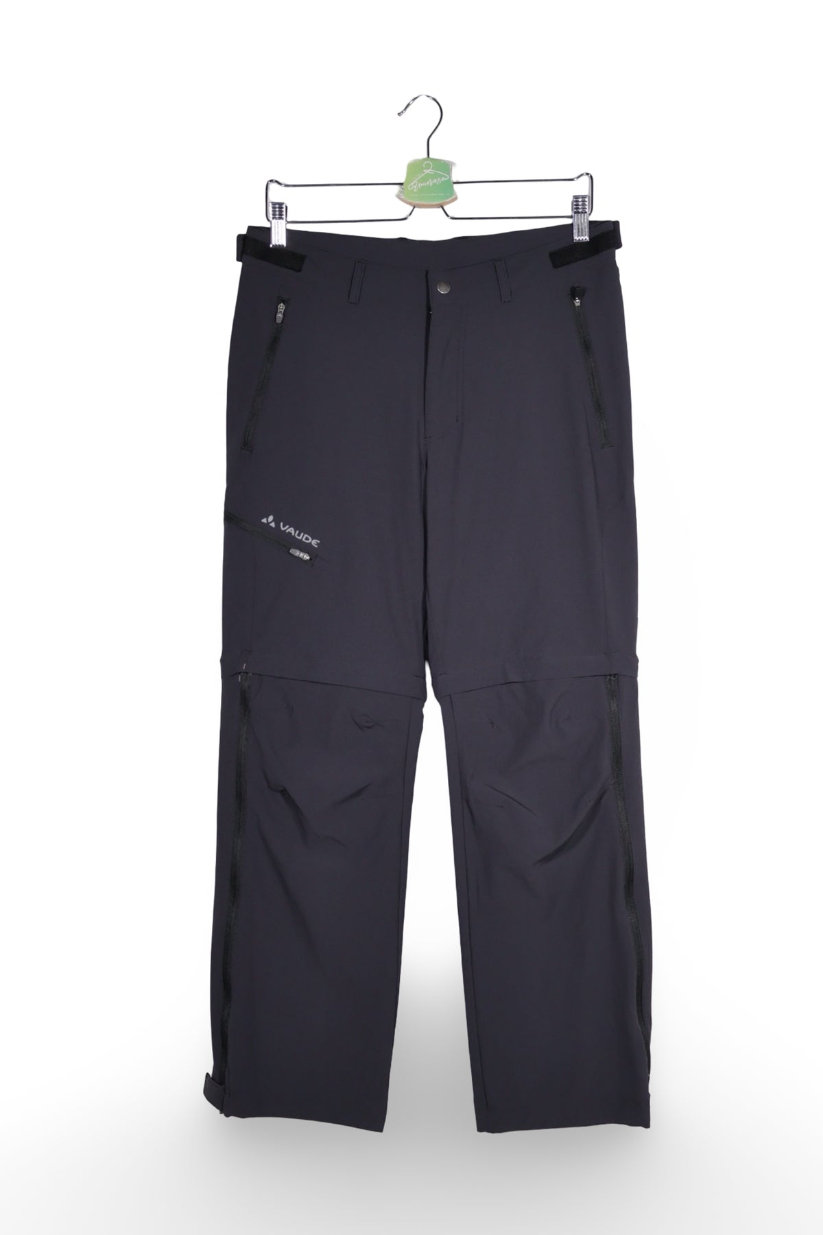 Pantaloni - Vaude tehnici negri, elastici, cu buzunare cu fermoar – S – Bărbați - fata