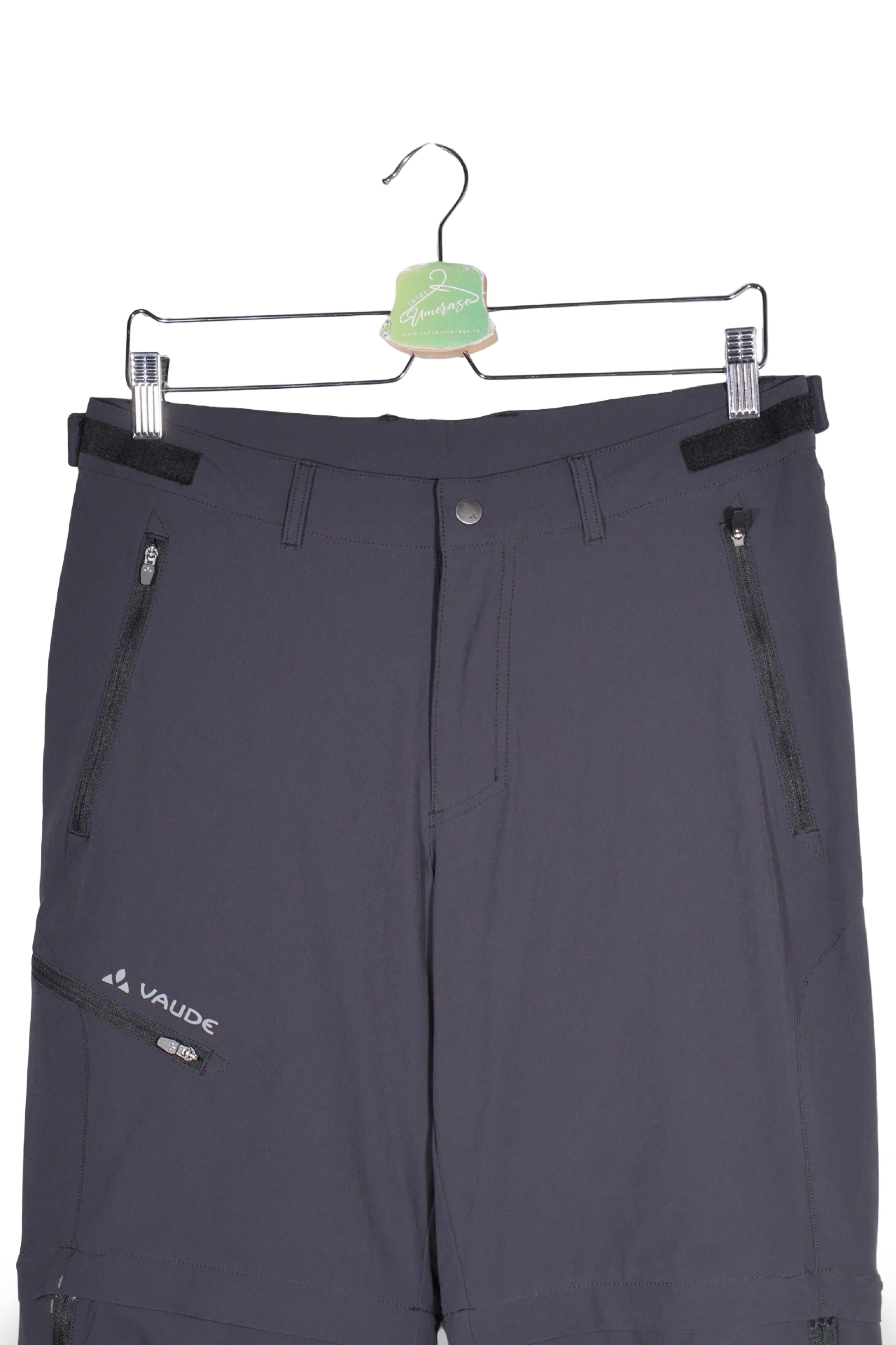 Pantaloni - Vaude tehnici negri, elastici, cu buzunare cu fermoar – S – Bărbați - detaliu