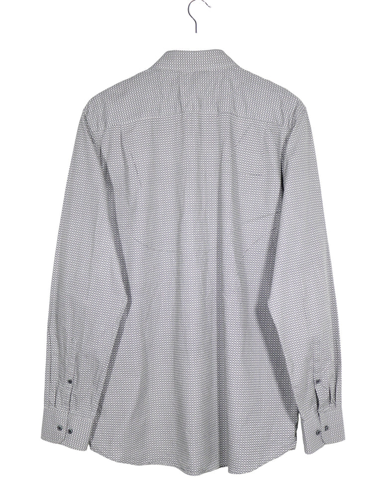Camasa C&A gri deschis cu imprimeu geometric alb-negru mărime L vedere din spate second-hand premium