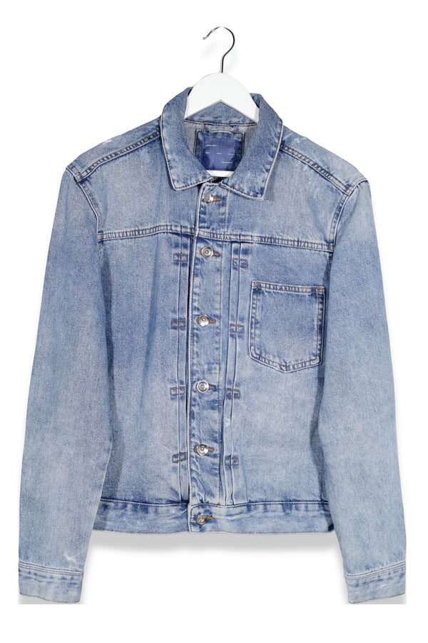 Geacă ZARA din denim cu croială dreaptă cu stil casual, workwear reinterpretat – M – Bărbați