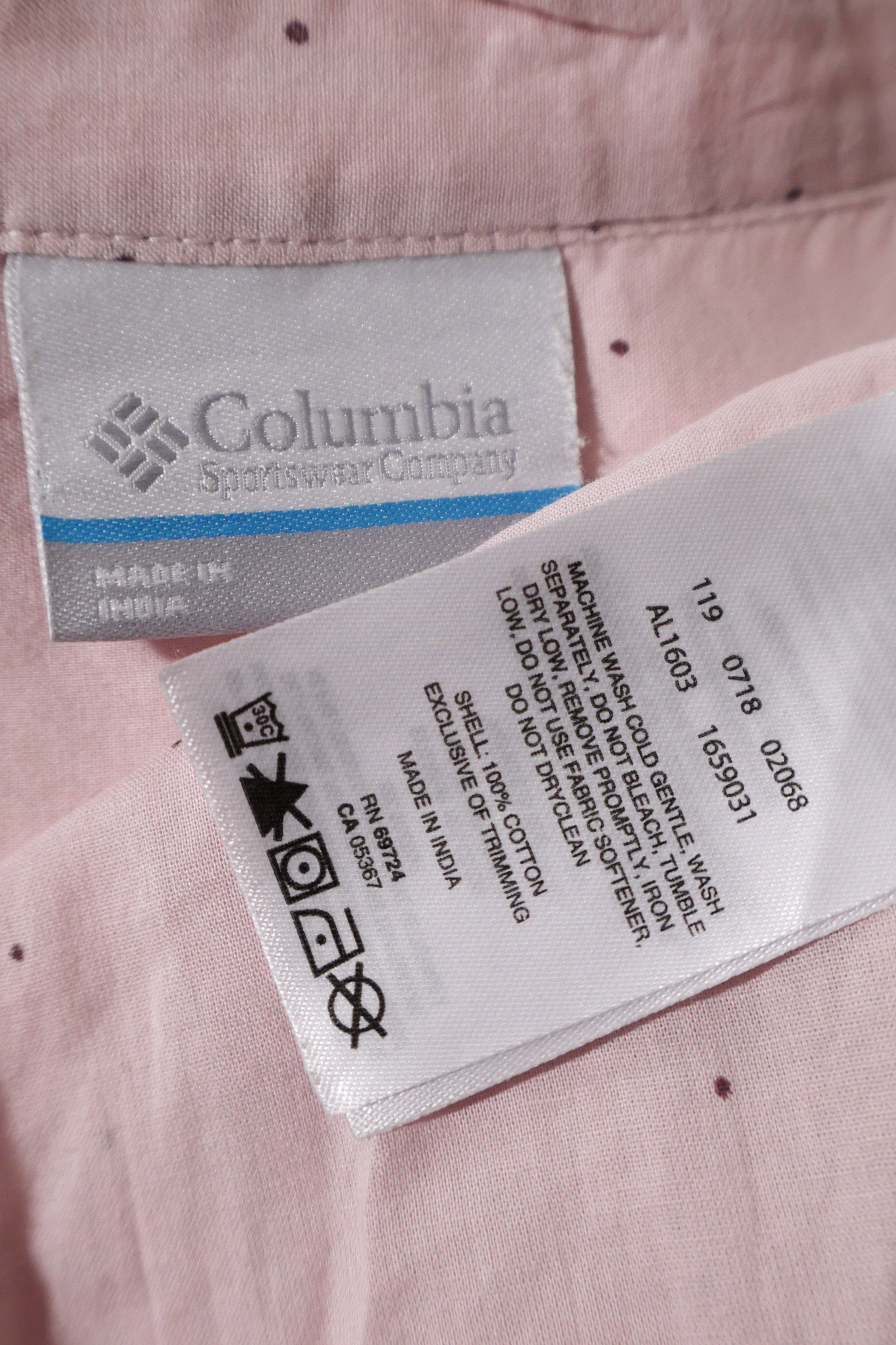 Eticheta marime si compozitie (rotita dreapta) - Cămașă - Columbia roz pal cu microbuline – XL – Femei
