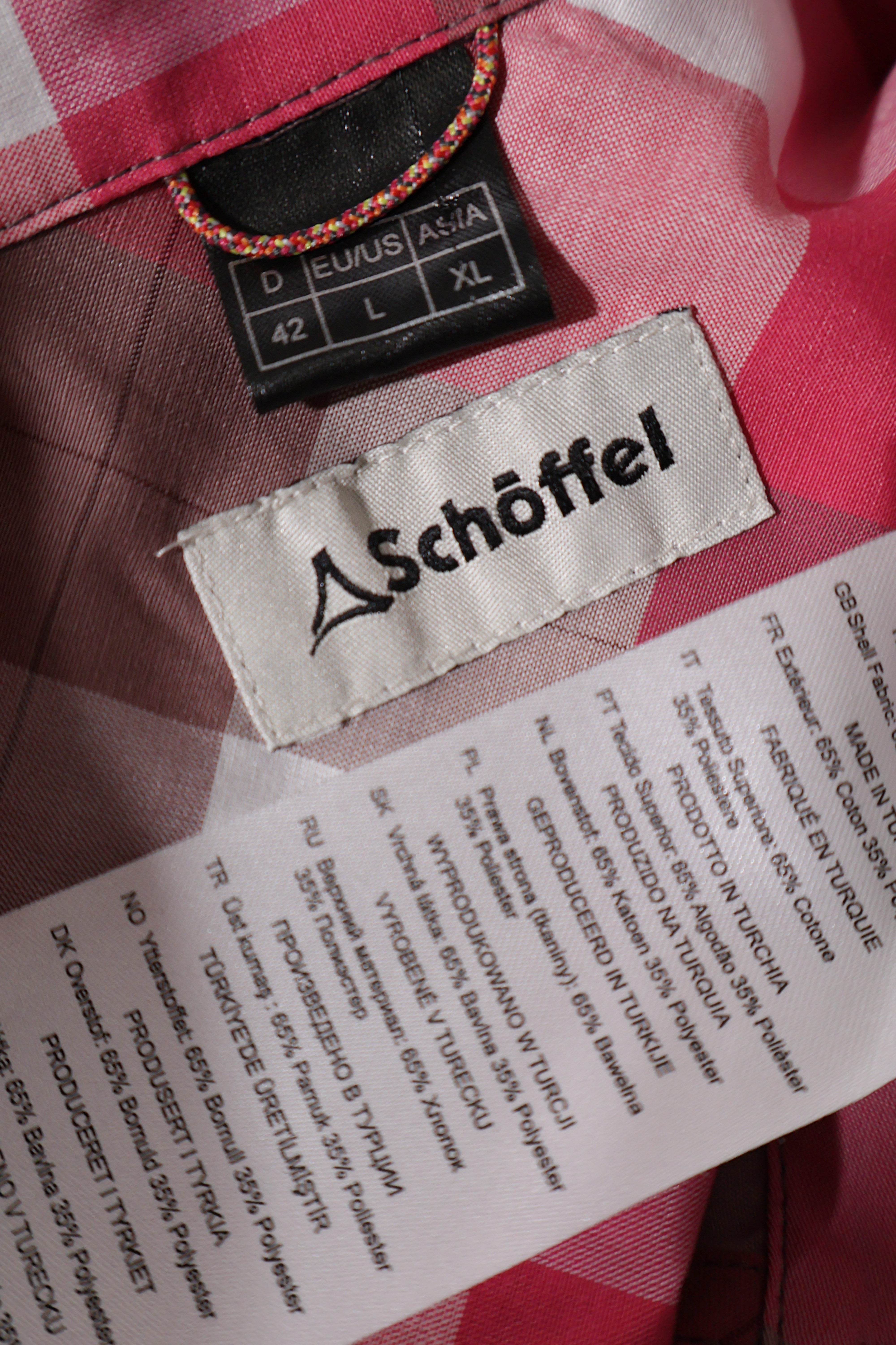 Eticheta marime si compozitie (rotita dreapta) - Cămașă - Schoffel carouri roz din bumbac – L – Femei