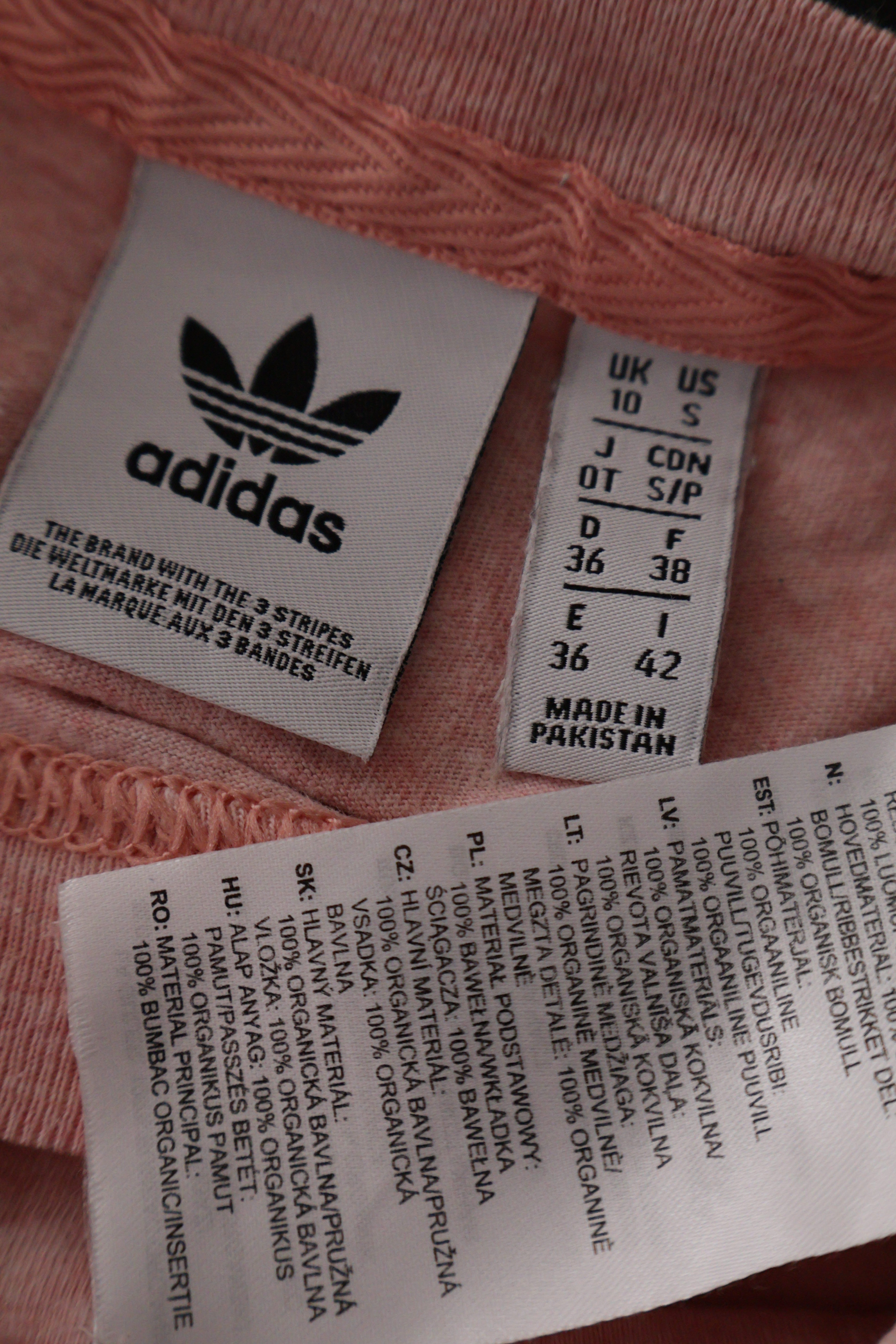 Eticheta marime si compozitie (rotita dreapta) - Top - adidas roz pudrat cu logo brodat – S – Femei