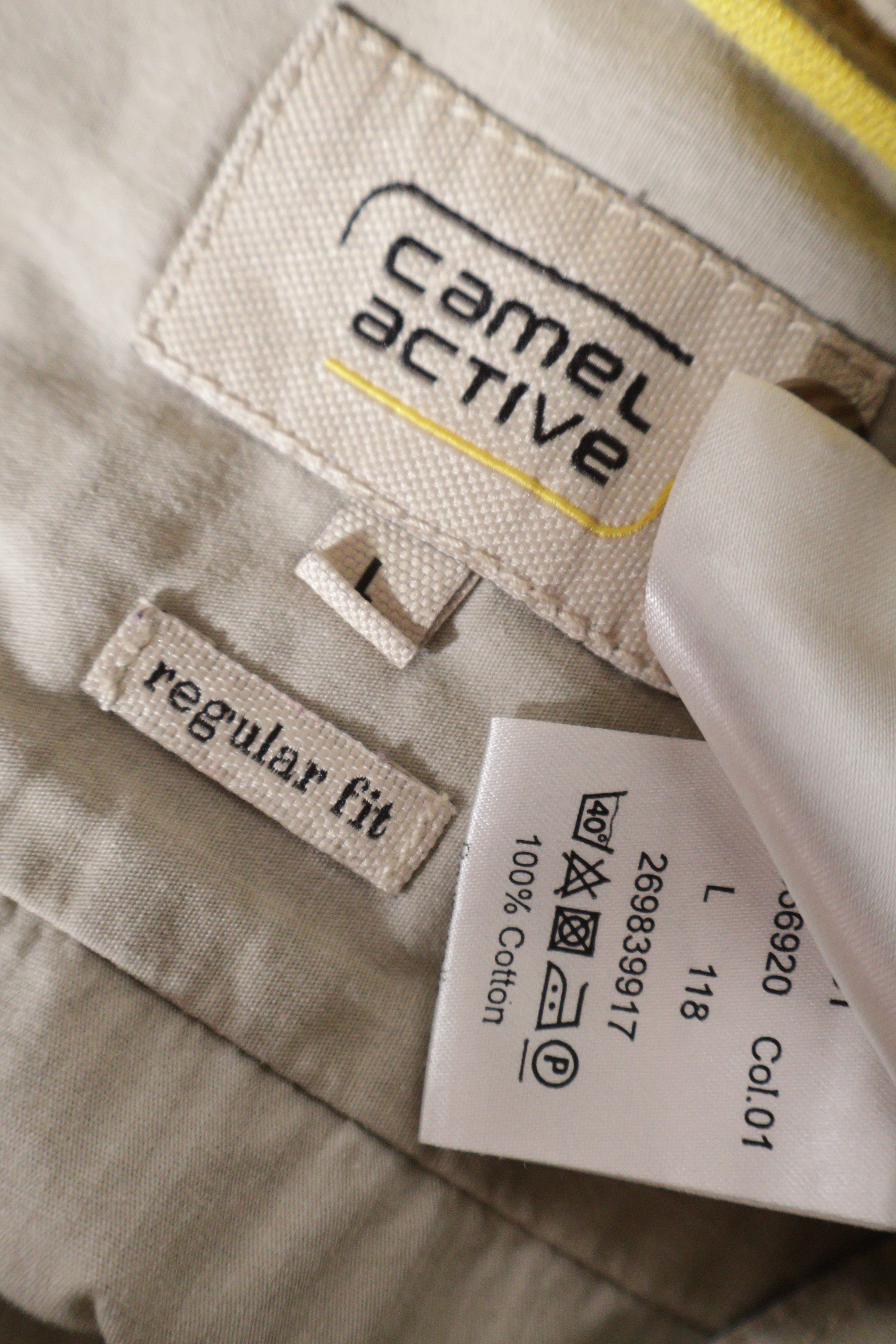 Eticheta marime si compozitie (rotita dreapta) - Cămașă - Camel bej din bumbac cu guler button-down – L – Bărbați