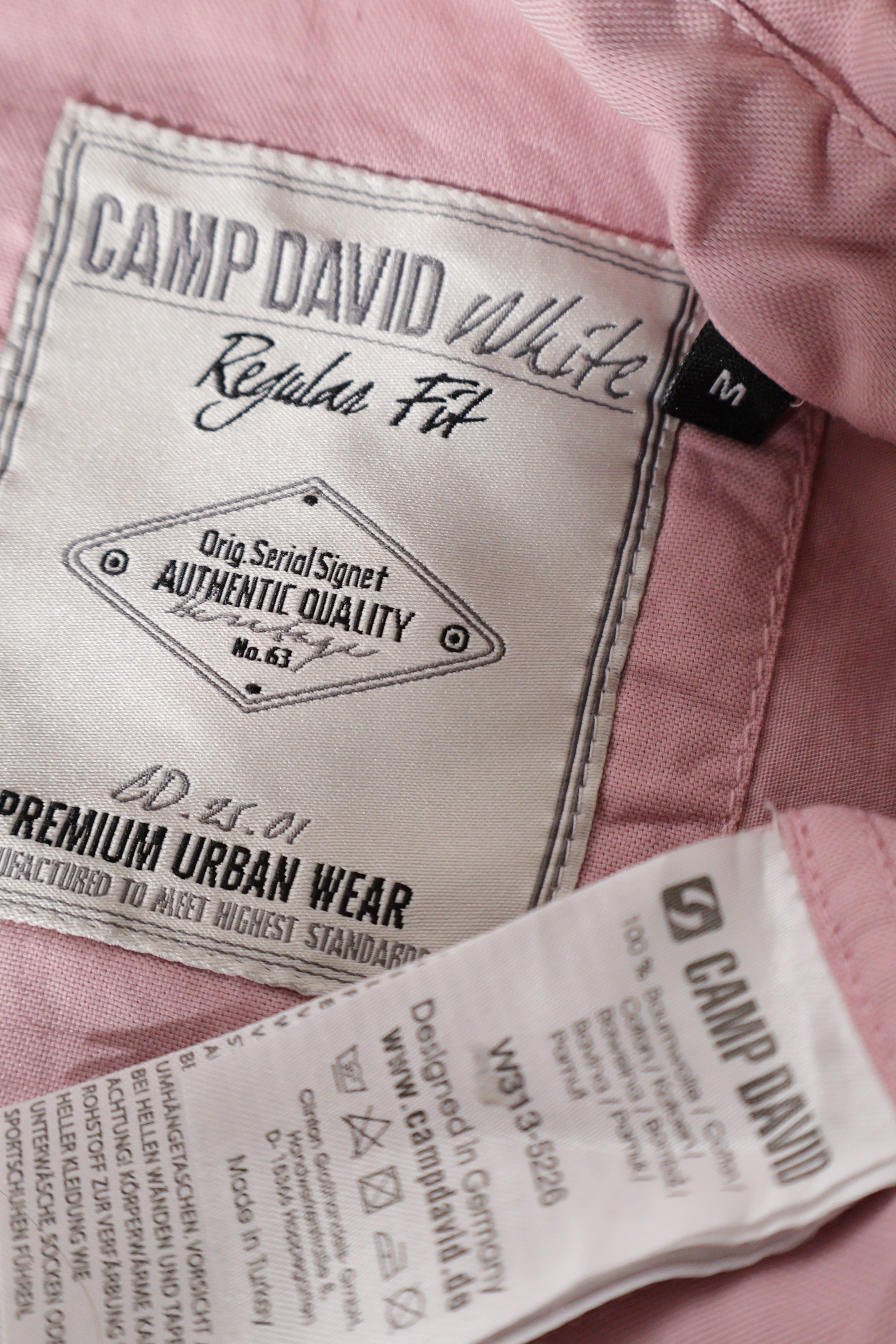 Eticheta marime si compozitie (rotita dreapta) - Cămașă - Camp David roz pal din bumbac cu detaliu tartan – M – Bărbați
