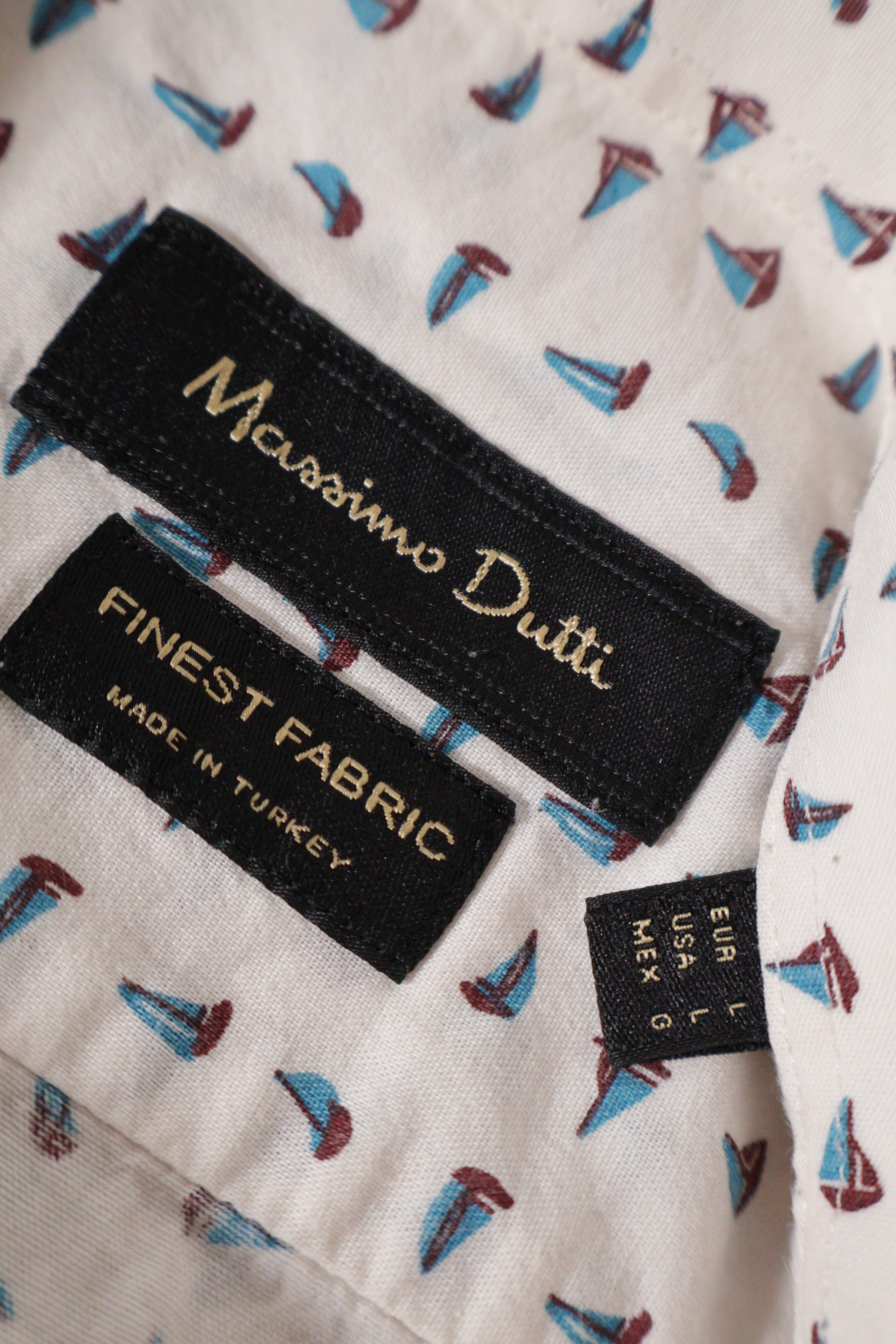 Eticheta marime si compozitie (rotita dreapta) - Cămașă - Massimo Dutti alb cu imprimeu geometric fin – L – Bărbați