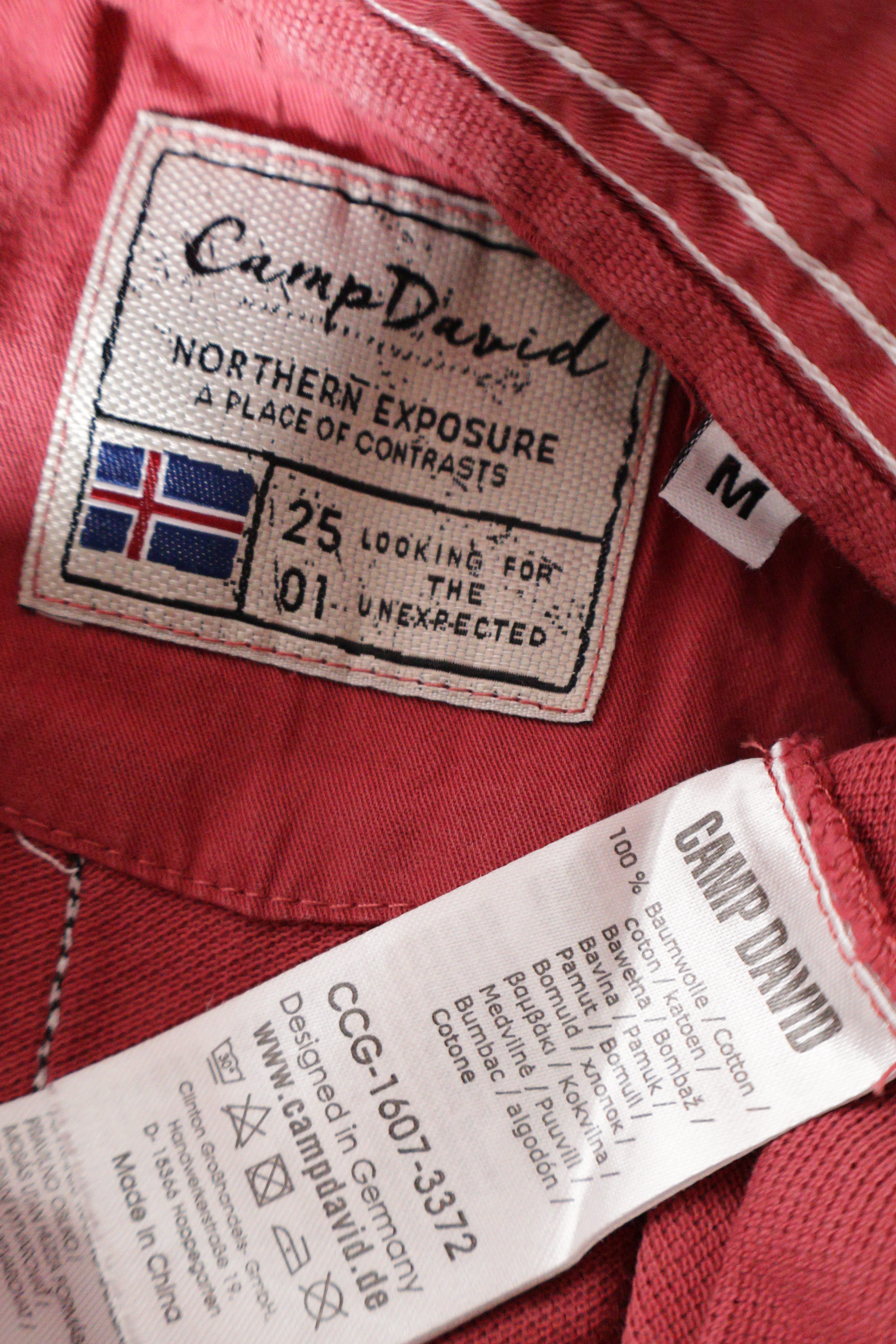 Eticheta marime si compozitie (rotita dreapta) - Tricou - Camp David rosu spalacit cu imprimeu discret – M – Bărbați