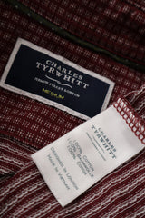 Eticheta marime si compozitie (rotita dreapta) - Tricou - CHARLES TYRWHITT visiniu cu imprimeu micro-patrat din bumbac – M – Bărbați