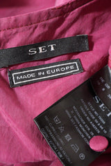 Eticheta marime si compozitie (rotita dreapta) - Rochie - Premium fucsia din cupro cu croială petrecută – S – Femei