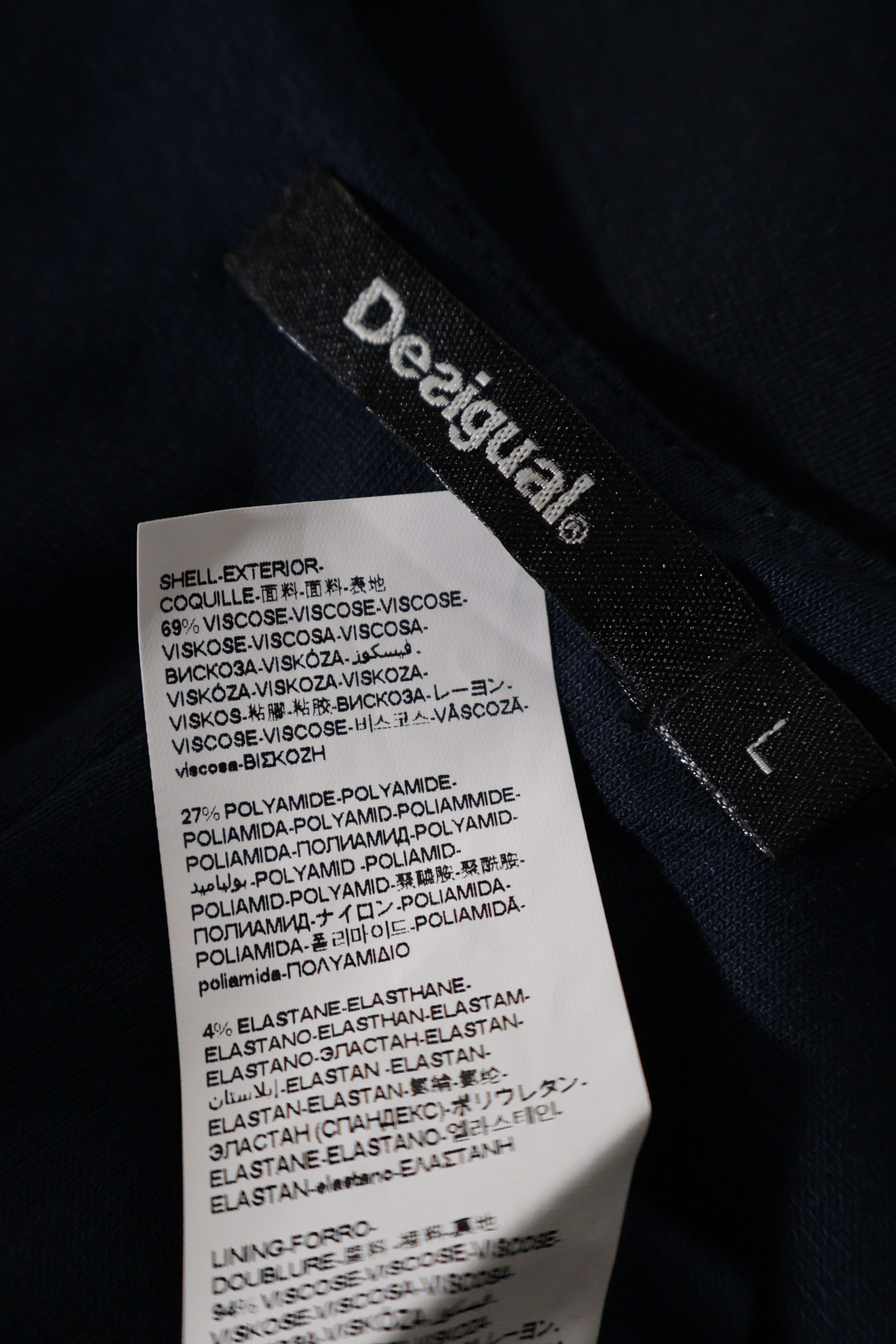Eticheta marime si compozitie (rotita dreapta) - Rochie - Desigual bleumarin cu imprimeu floral-grafic – L – Femei