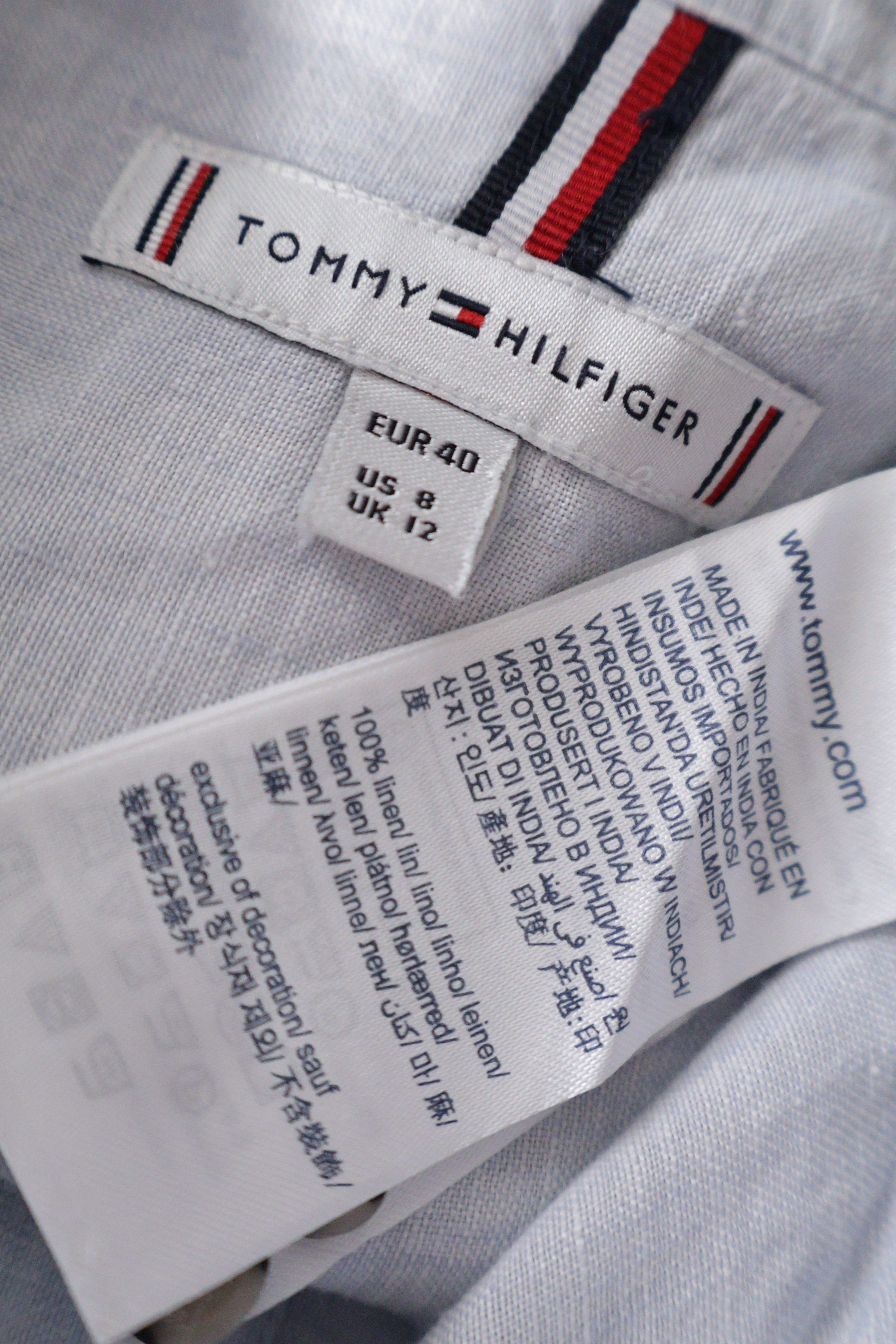 Eticheta marime si compozitie (rotita dreapta) - Cămașă - Tommy Hilfiger albă din in cu croială lejeră – M – Femei