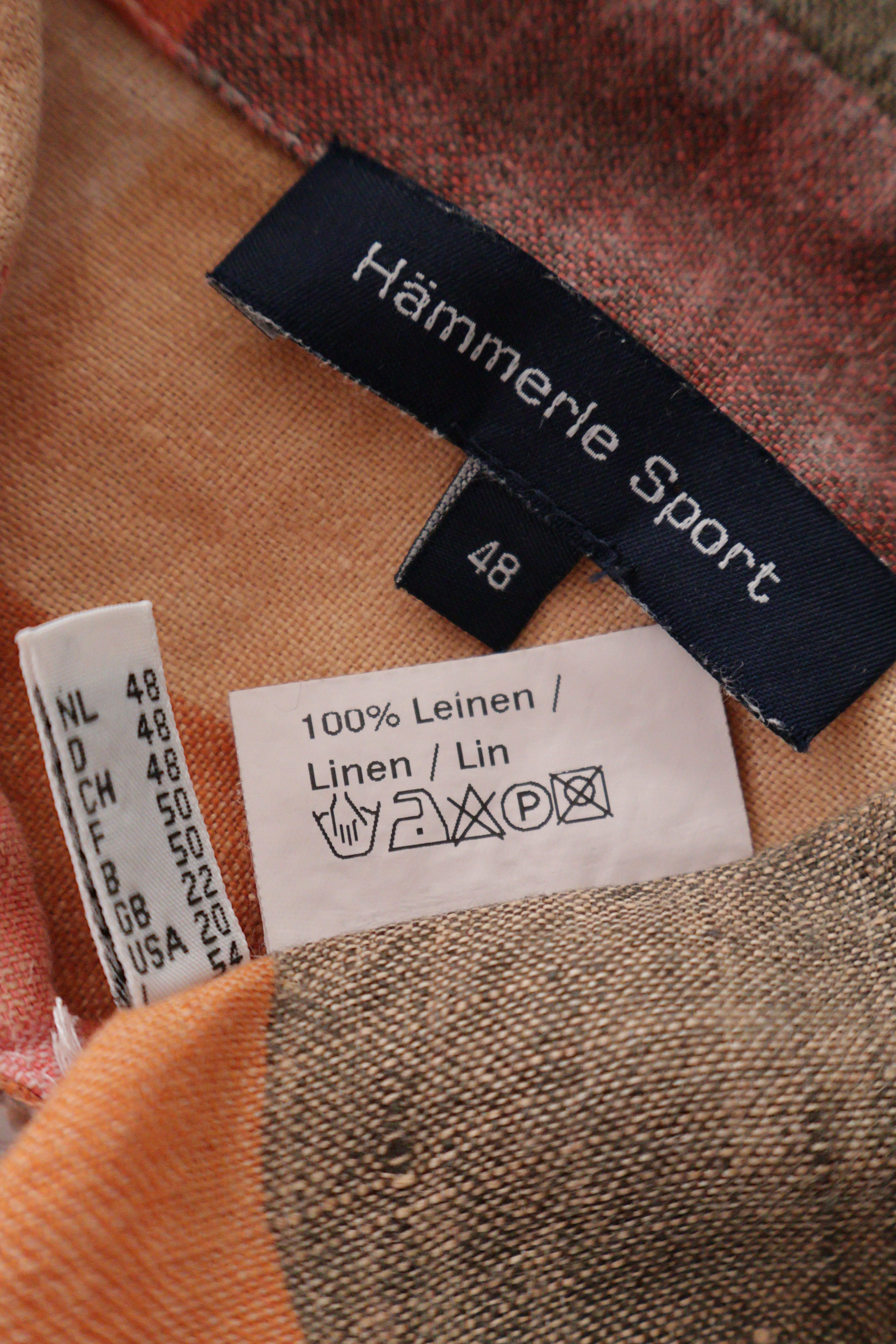Eticheta marime si compozitie (rotita dreapta) - Cămașă - Vintage în carouri pastelate din in cu croială amplă – 3XL – Femei