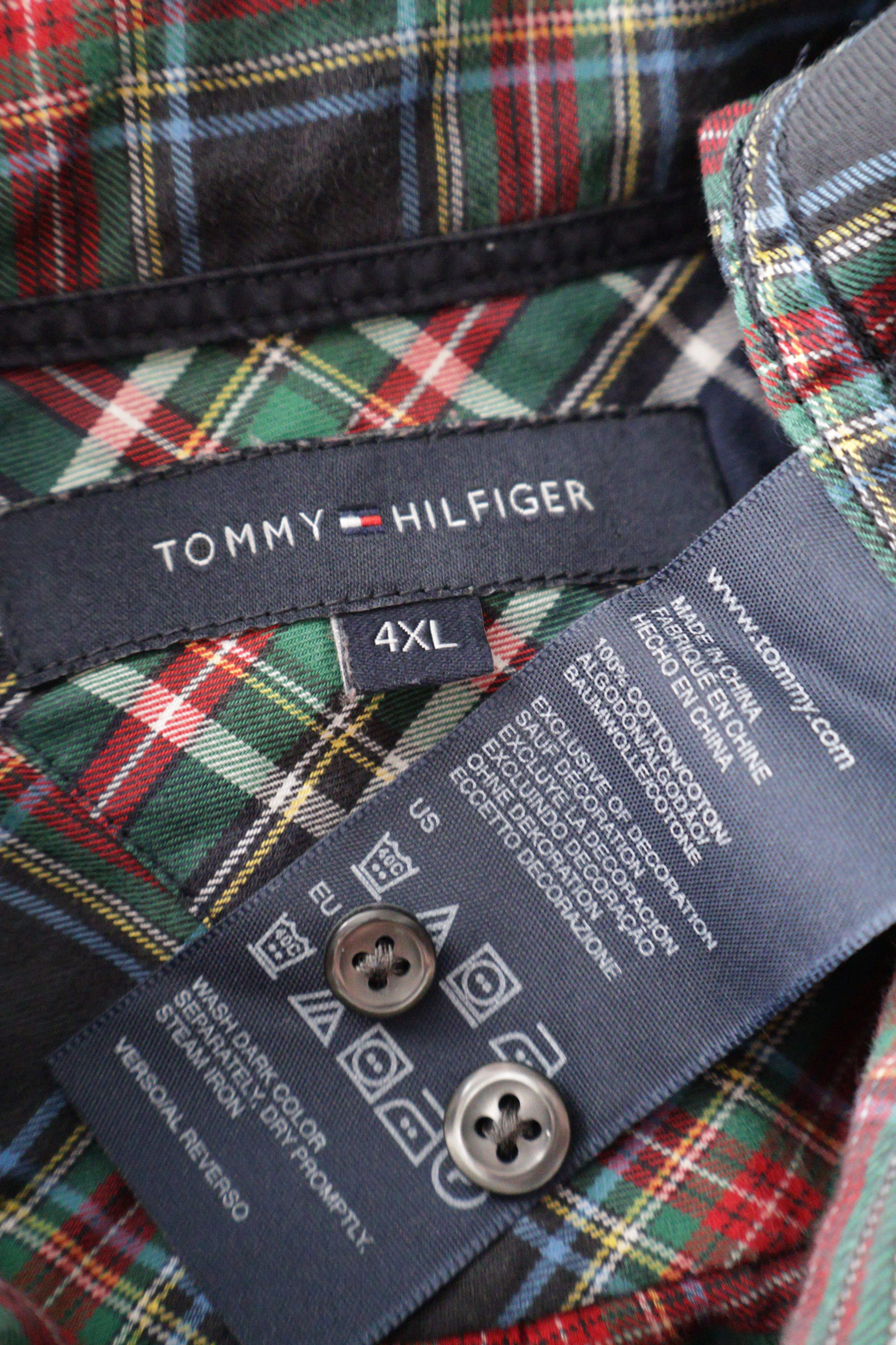 Eticheta marime si compozitie (rotita dreapta) - Cămașă - Tommy Hilfiger gri din bumbac in carouri multicolore – 4XL+ – Bărbați