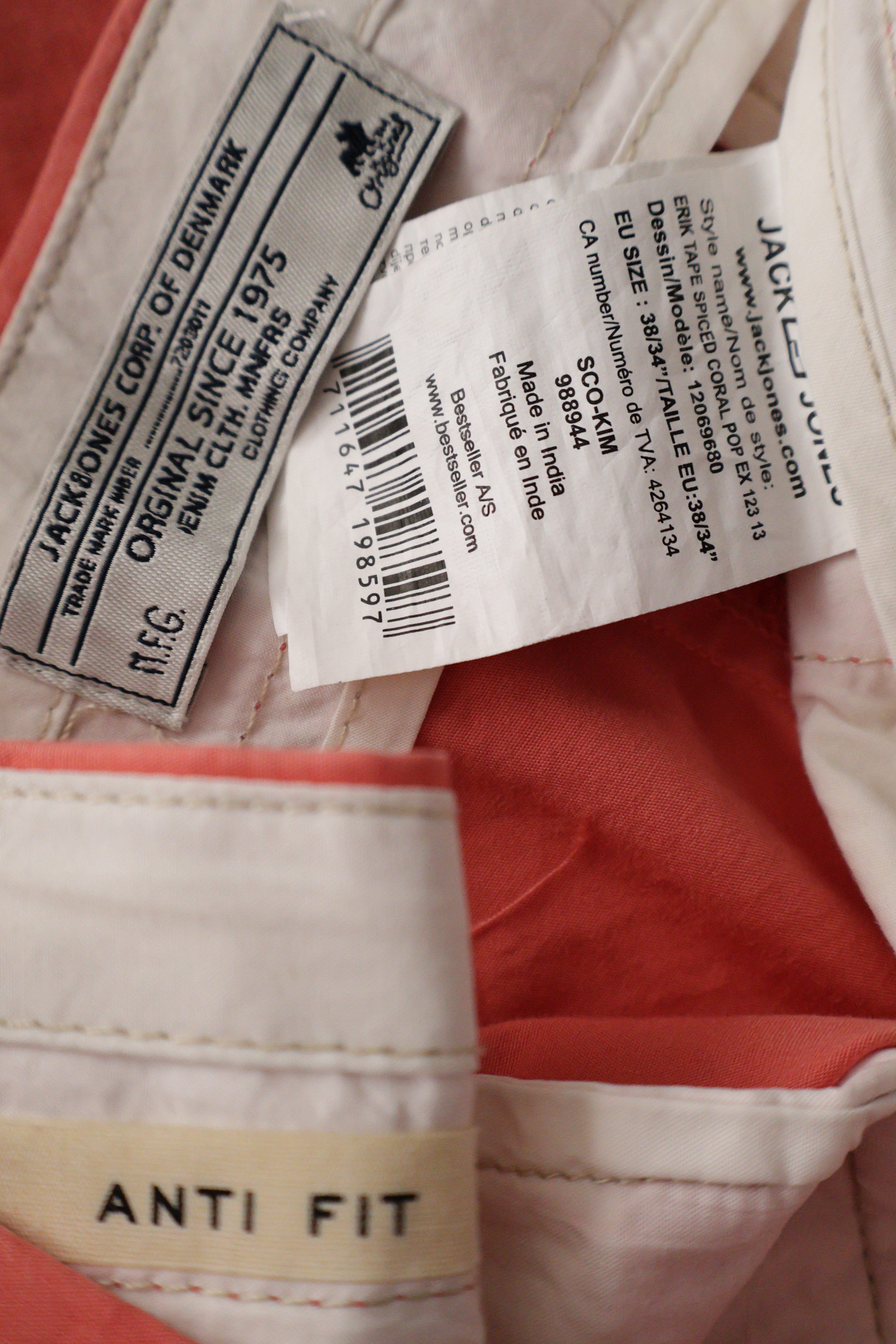 Eticheta marime si compozitie (rotita dreapta) - Pantaloni - JACK&JONES corai din bumbac cu croială dreaptă – XXL – Bărbați