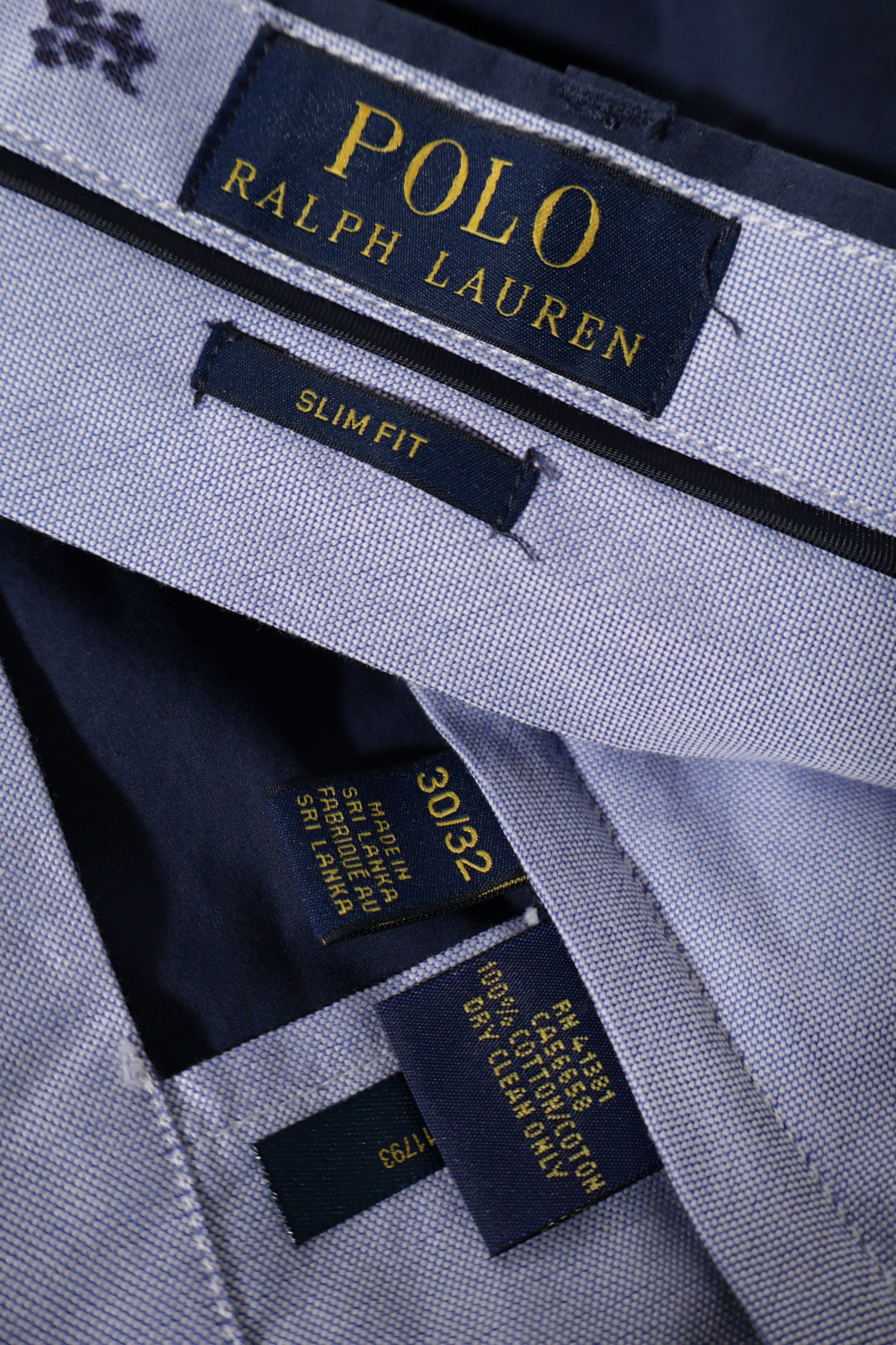 Eticheta marime si compozitie (rotita dreapta) - Pantaloni - Ralph Lauren bleumarin din bumbac cu croială slim – S – Bărbați