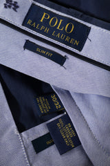 Eticheta marime si compozitie (rotita dreapta) - Pantaloni - Ralph Lauren bleumarin din bumbac cu croială slim – S – Bărbați