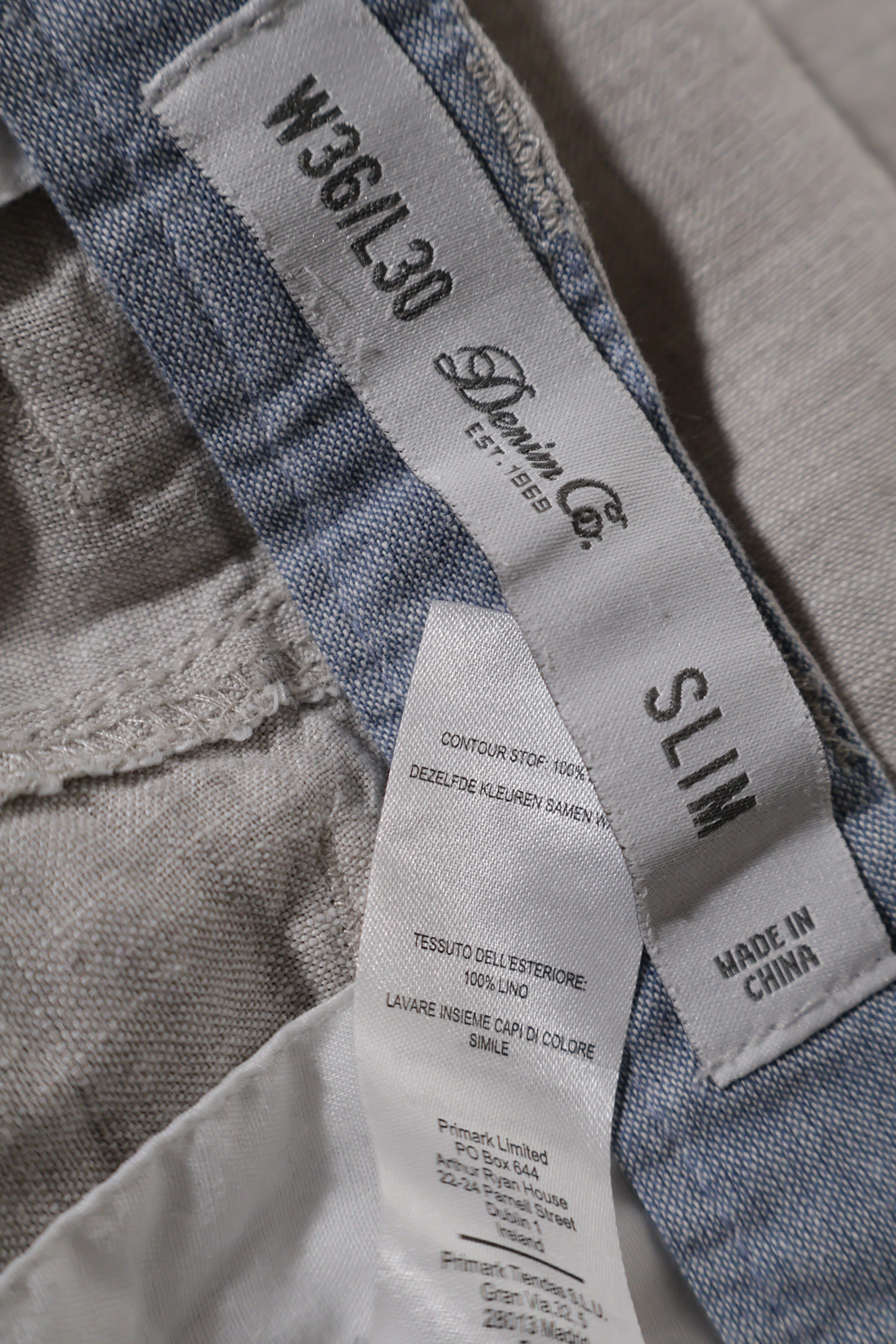 Eticheta marime si compozitie (rotita dreapta) - Pantaloni - Alte Branduri bej deschis din in cu croială slim – L – Bărbați