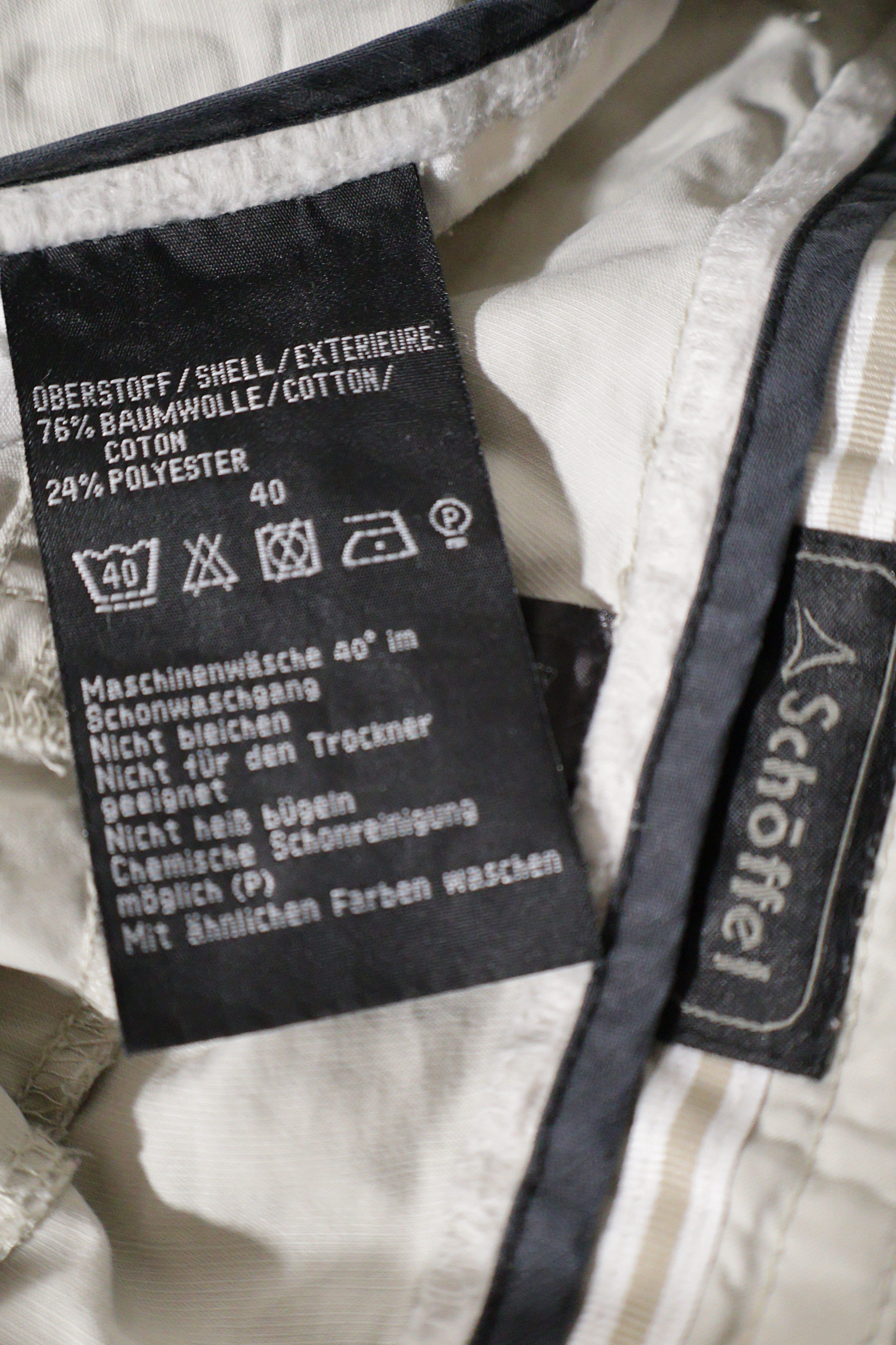 Eticheta marime si compozitie (rotita dreapta) - Pantaloni - Schoffel bej-gri din bumbac cu croială dreaptă și buzunare multiple – M – Bărbați