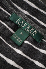 Eticheta marime si compozitie (rotita dreapta) - Bluză - Ralph Lauren neagra in dungi albe cu croiala lejera – XL – Femei