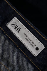 Eticheta marime si compozitie (rotita dreapta) - Blugi scurți - ZARA albaștri închiși din denim cu talie medie – M – Femei