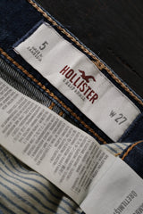Eticheta marime si compozitie (rotita dreapta) - Blugi scurți - Hollister albaștri închiși din denim prespălat cu detalii destroyed – S – Femei