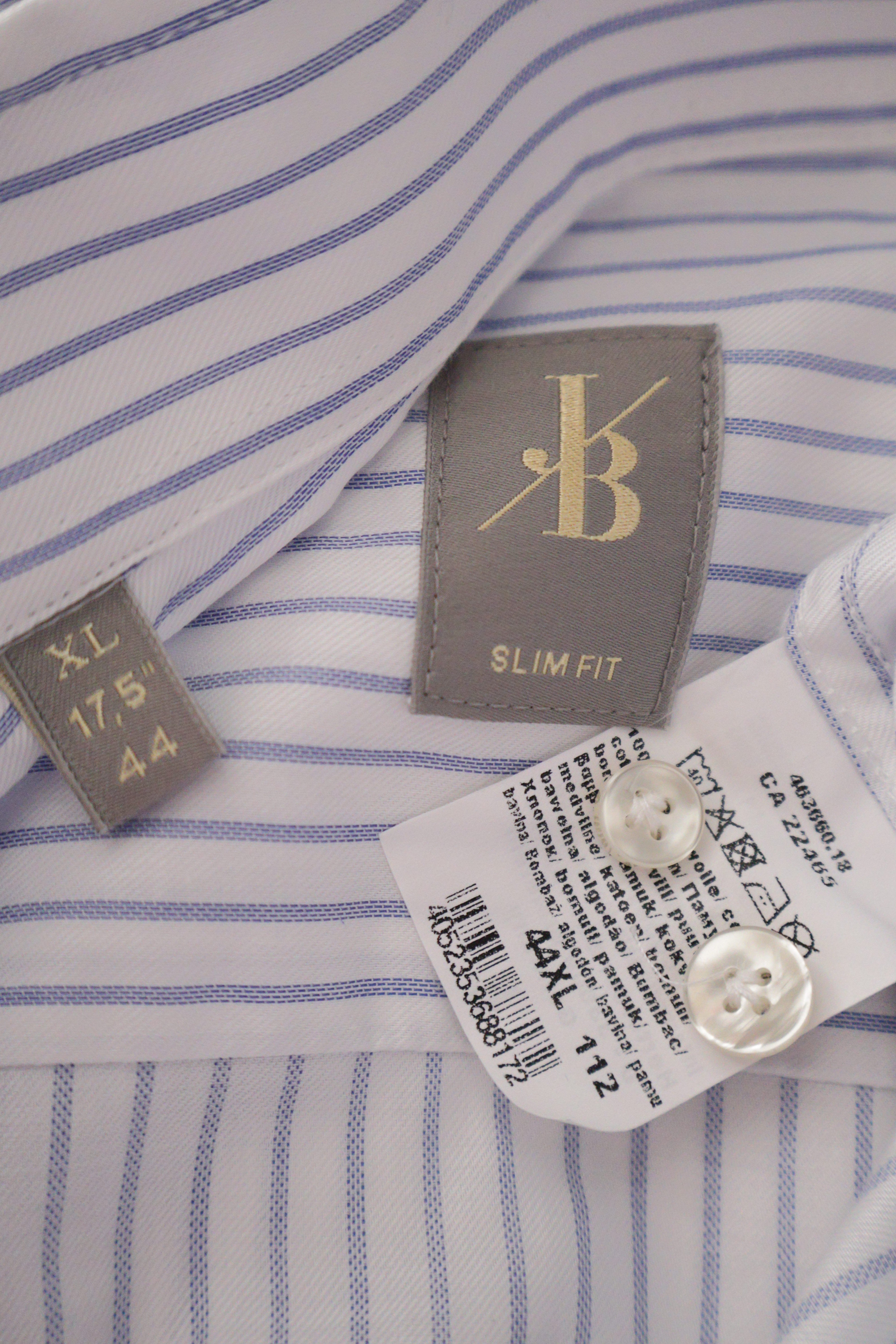 Eticheta marime si compozitie (rotita dreapta) - Cămașă - Jacques Britt albă cu dungi albastre și croială slim fit – XL – Bărbați