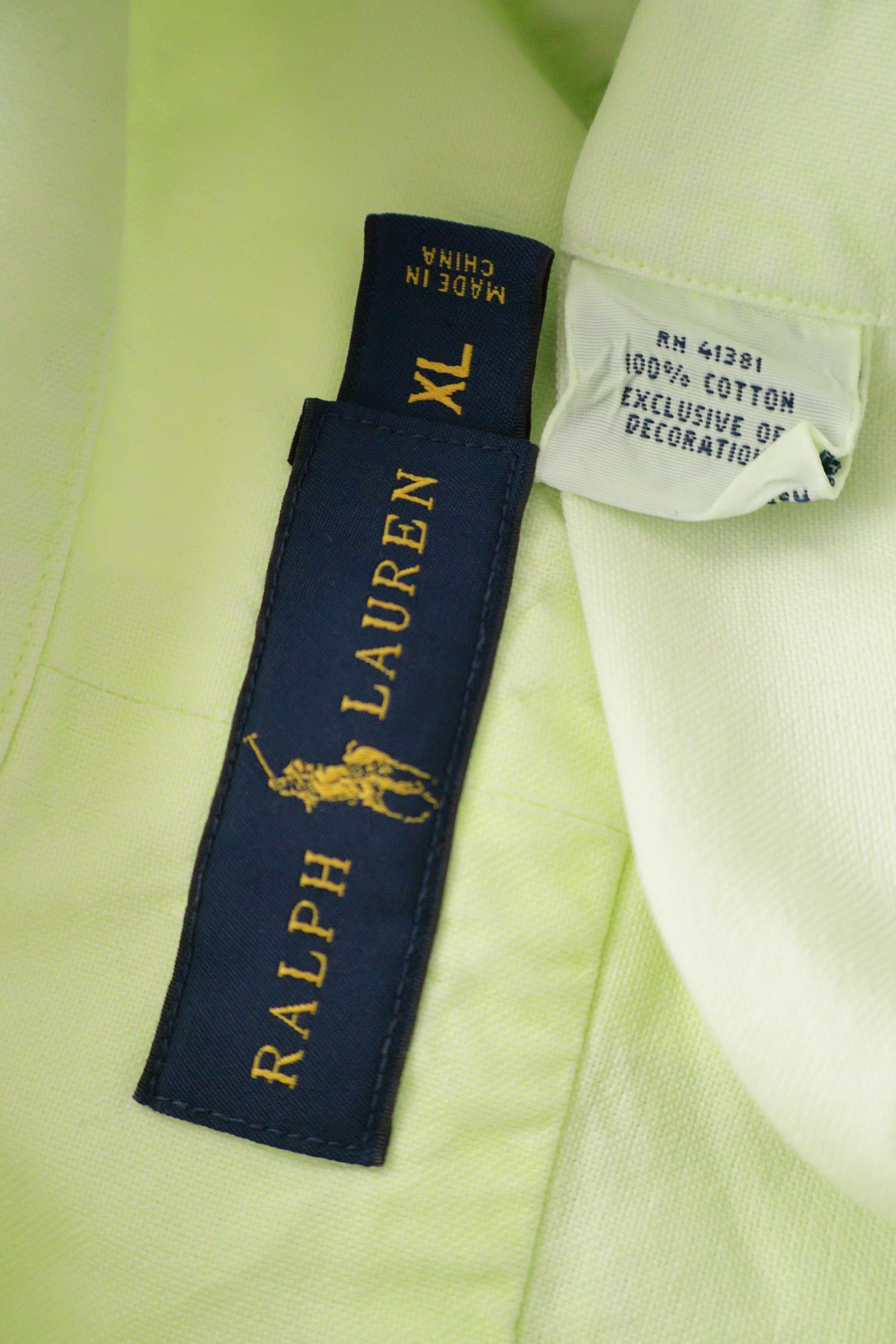 Eticheta marime si compozitie (rotita dreapta) - Cămașă - RALPH LAUREN galben-verzui deschis din bumbac cu croială clasică – XL – Bărbați