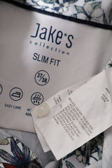 Eticheta marime si compozitie (rotita dreapta) - Cămașă - Jake's alb cu imprimeu floral si croiala slim fit – S – Bărbați