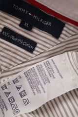 Eticheta marime si compozitie (rotita dreapta) - Cămașă - Tommy Hilfiger alb-bej in dungi fine cu guler contrastant – XL – Bărbați
