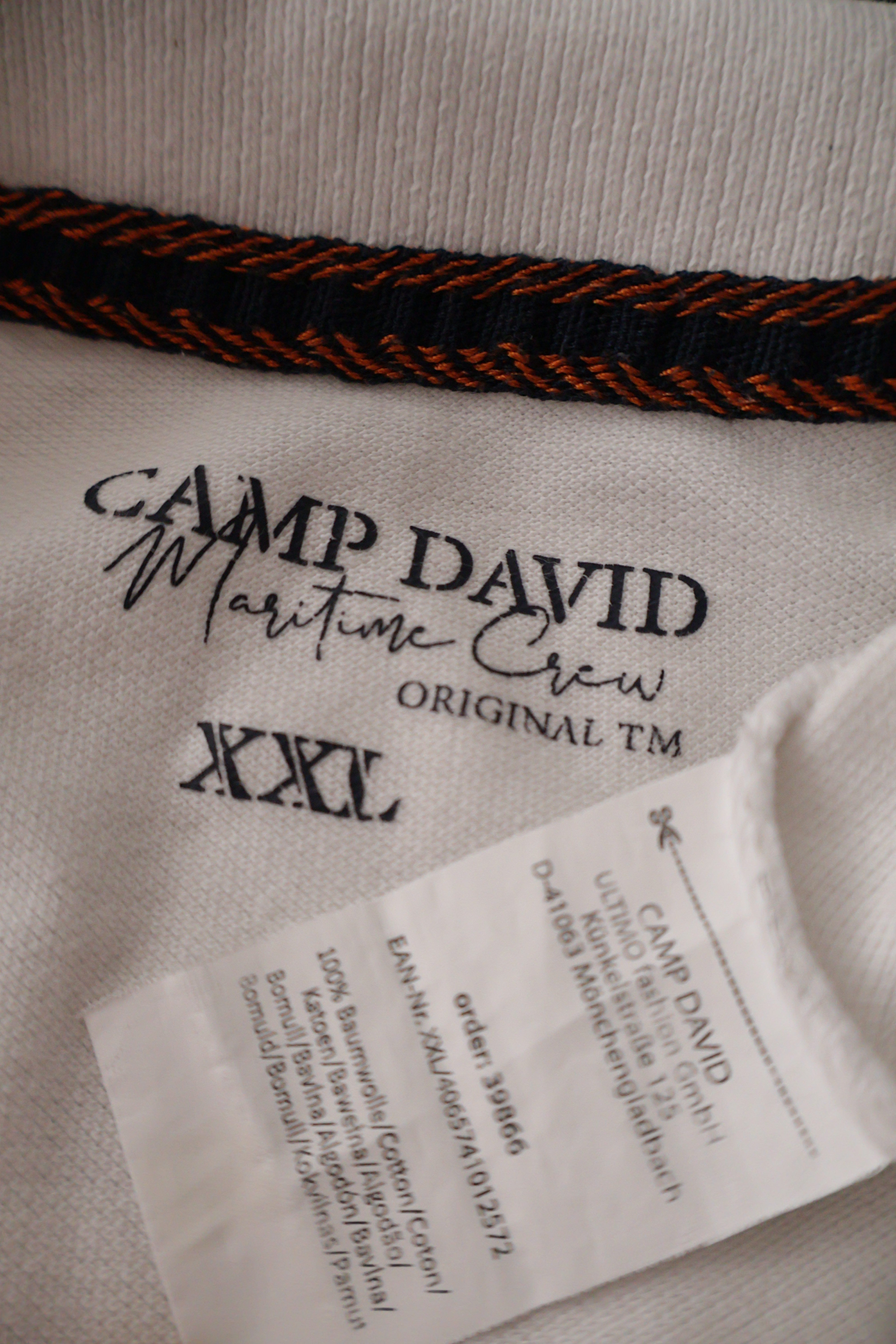 Eticheta marime si compozitie (rotita dreapta) - Tricou - Camp David alb din bumbac cu imprimeu grafic – XXL – Bărbați