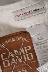 Eticheta marime si compozitie (rotita dreapta) - Pantaloni 2/3 - Camp David alb din bumbac cu croiala relaxata – M – Bărbați
