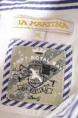 Camasa La Martina alb cu detalii bleumarin mărime XL etichetă mărime și compoziție second-hand premium