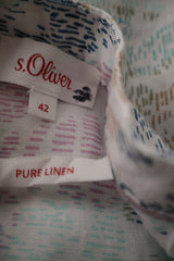 Camasa s.Oliver alb cu imprimeu pastel multicolor mărime L etichetă mărime și compoziție second-hand premium