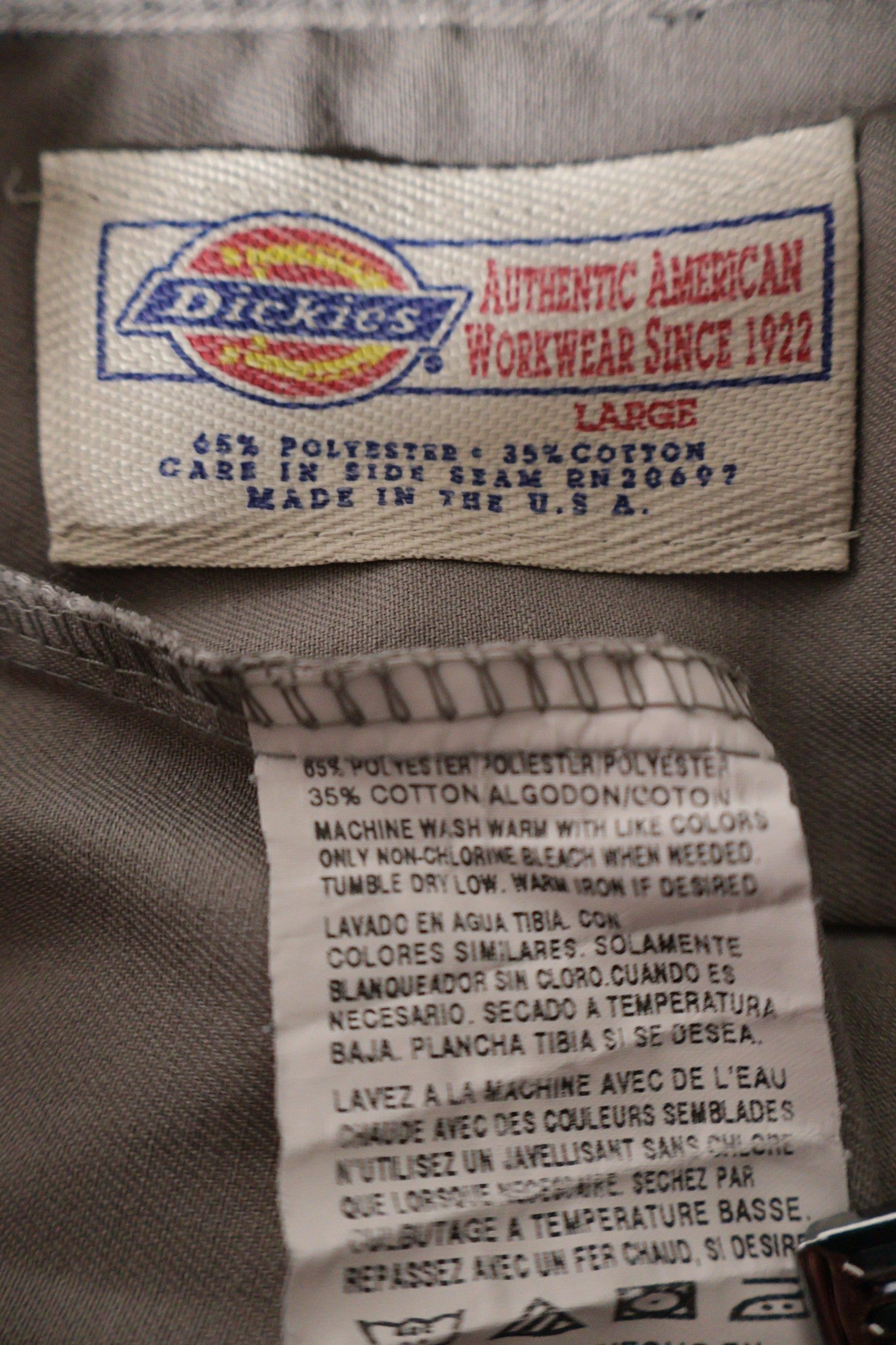 Camasa Dickies bej-gri mărime L etichetă mărime și compoziție second-hand premium
