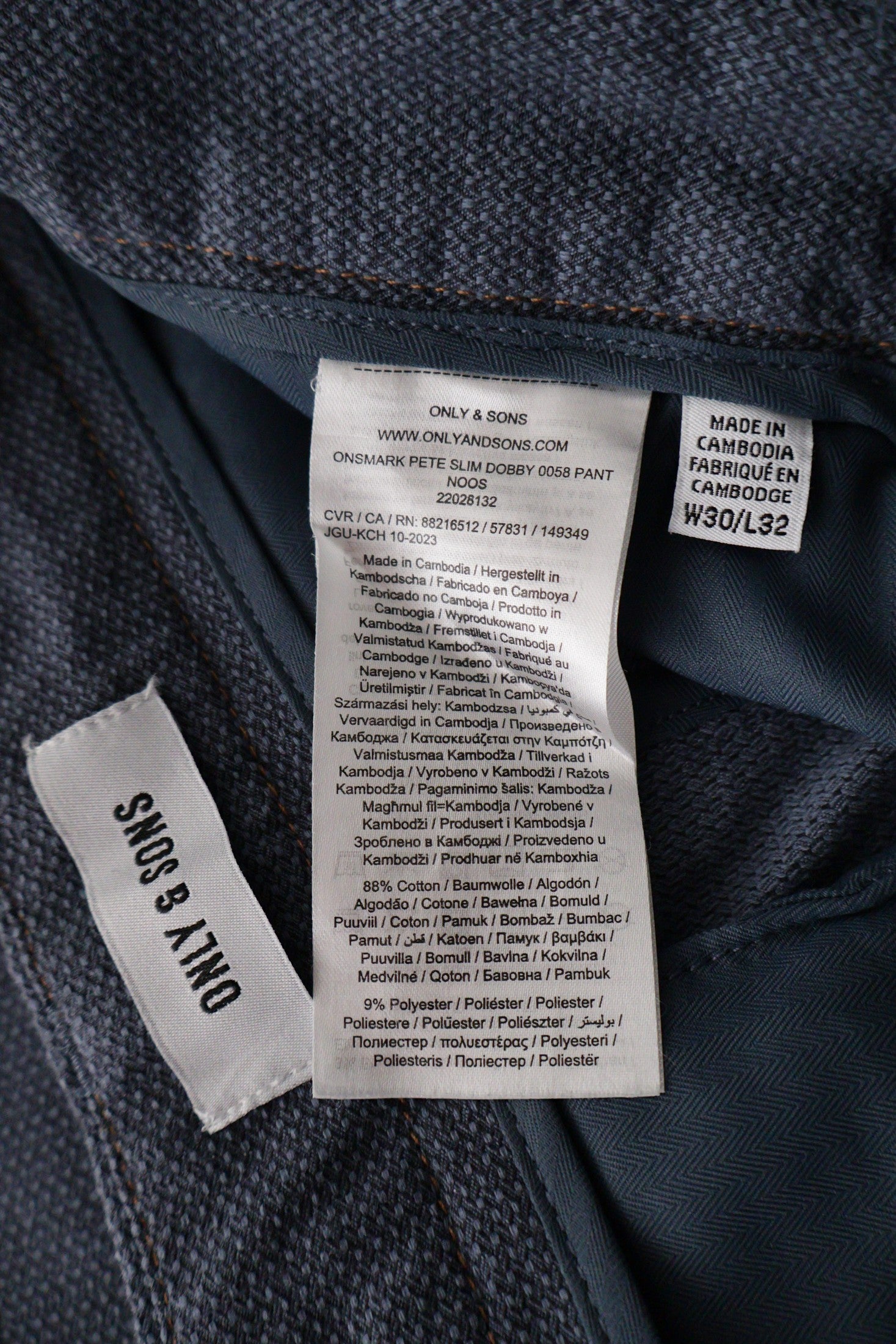 Pantaloni ONLY & SONS bleumarin mărime S etichetă mărime și compoziție second-hand premium