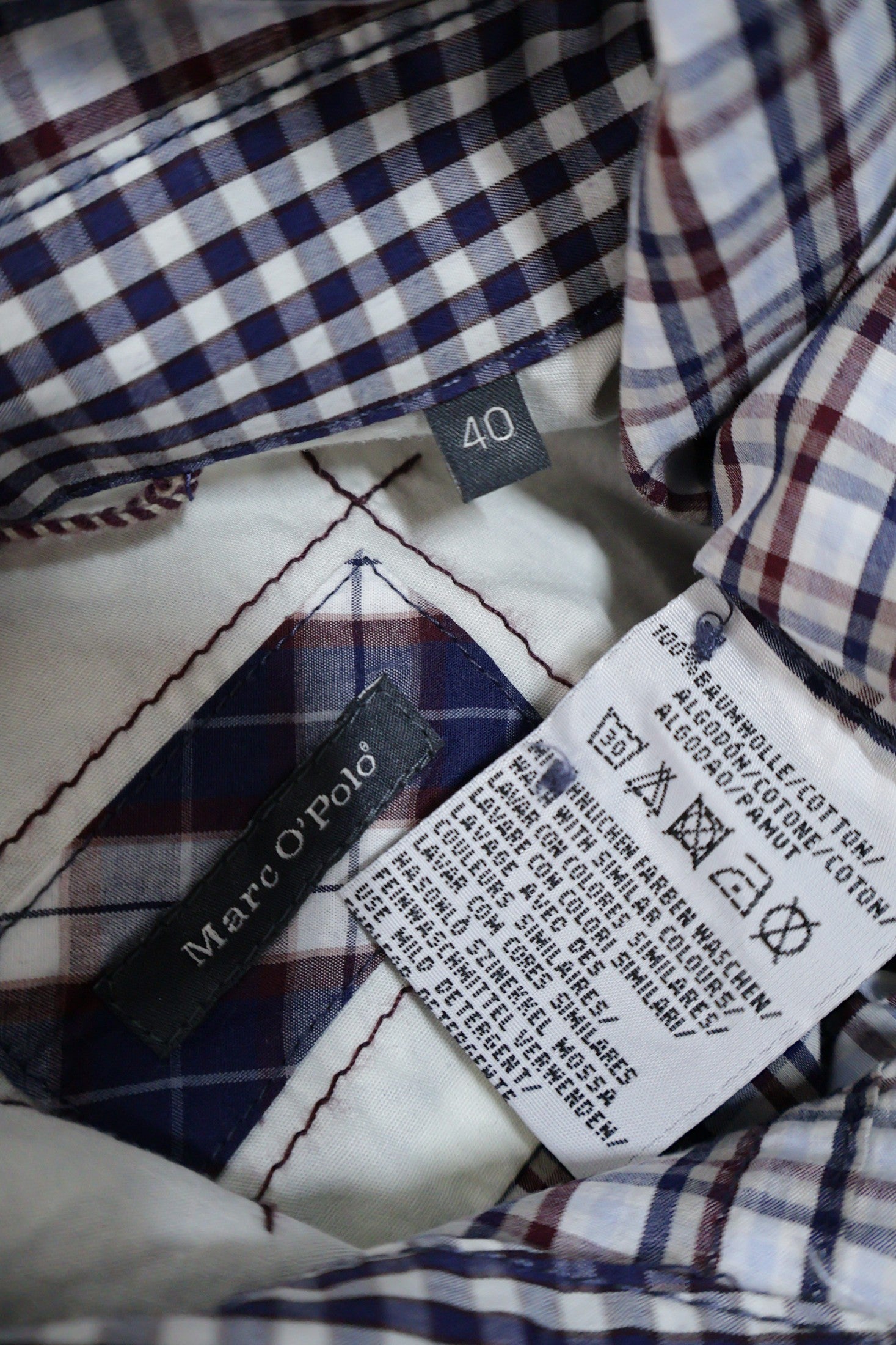 Camasa Marc O'Polo alb cu carouri bleumarin si bordo mărime L etichetă mărime și compoziție second-hand premium