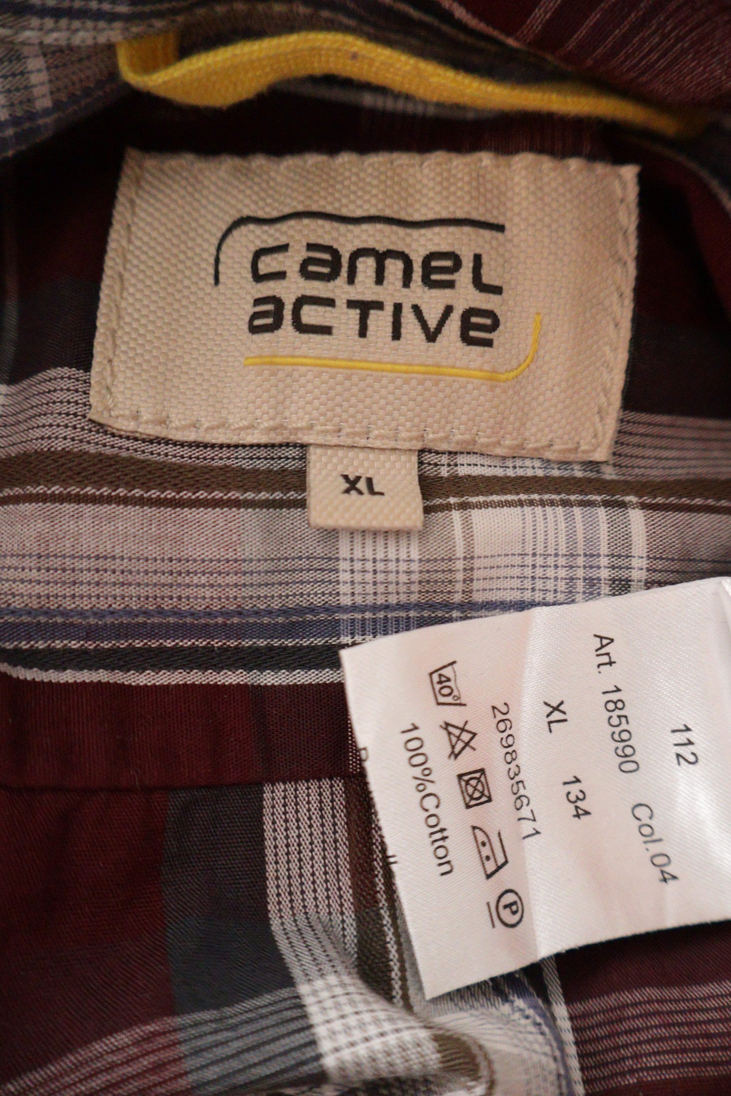 Camasa camel active visiniu, gri, alb, maro mărime XL etichetă mărime și compoziție second-hand premium