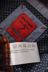 Camasa Olymp portocaliu si bleumarin mărime L etichetă mărime și compoziție second-hand premium