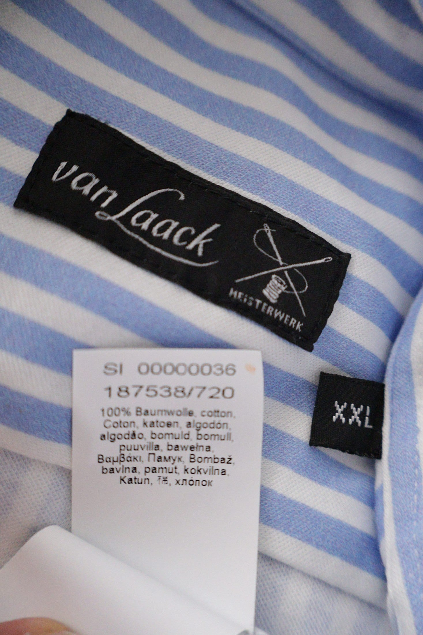Camasa Van Laack albastru deschis cu alb mărime XXL etichetă mărime și compoziție second-hand premium