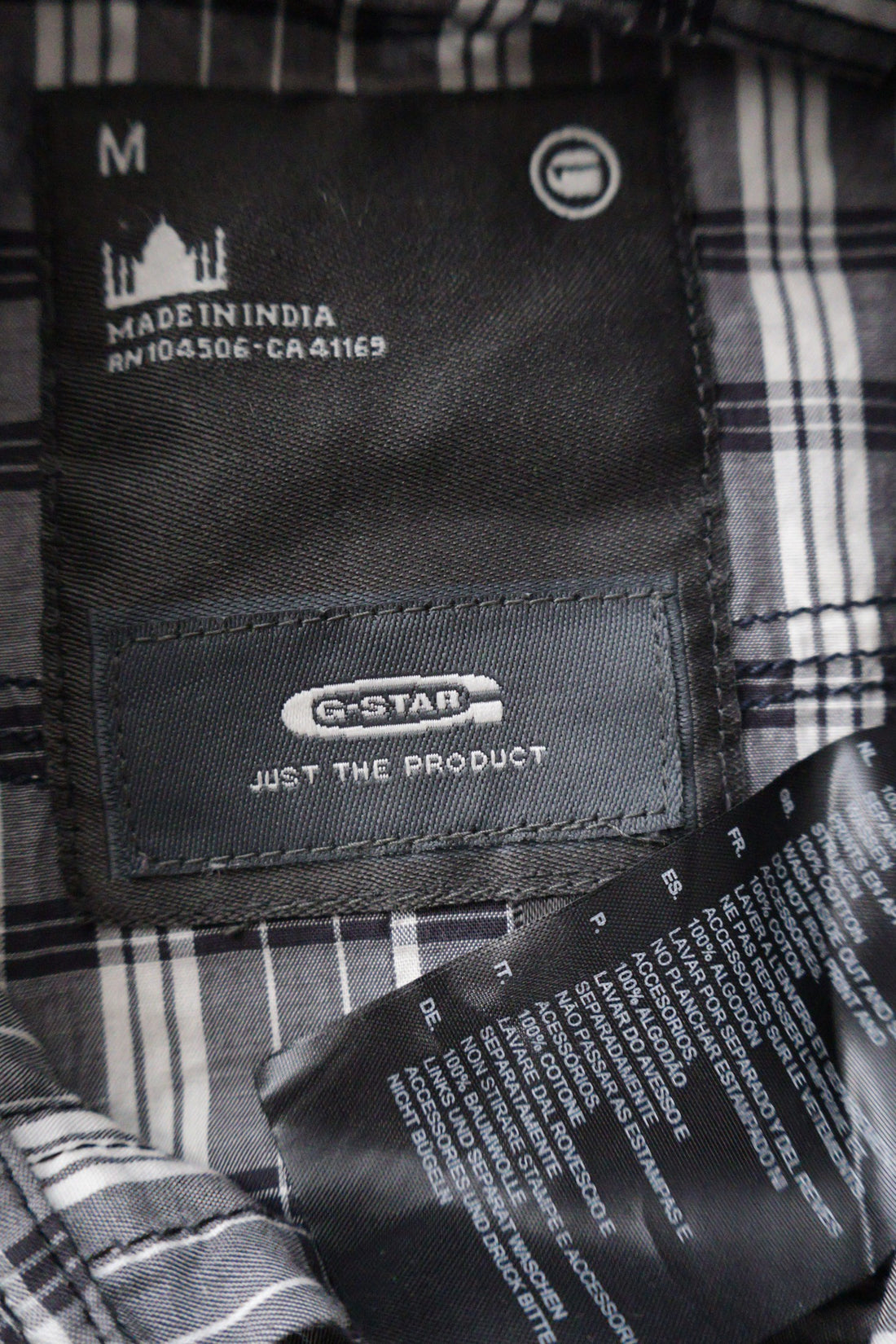 Camasa G-STAR alb-negru mărime M etichetă mărime și compoziție second-hand premium