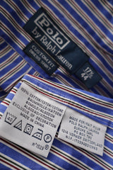 Camasa Polo by Ralph Lauren albastru cu dungi albe, roșii și verzi mărime XXL etichetă mărime și compoziție second-hand…