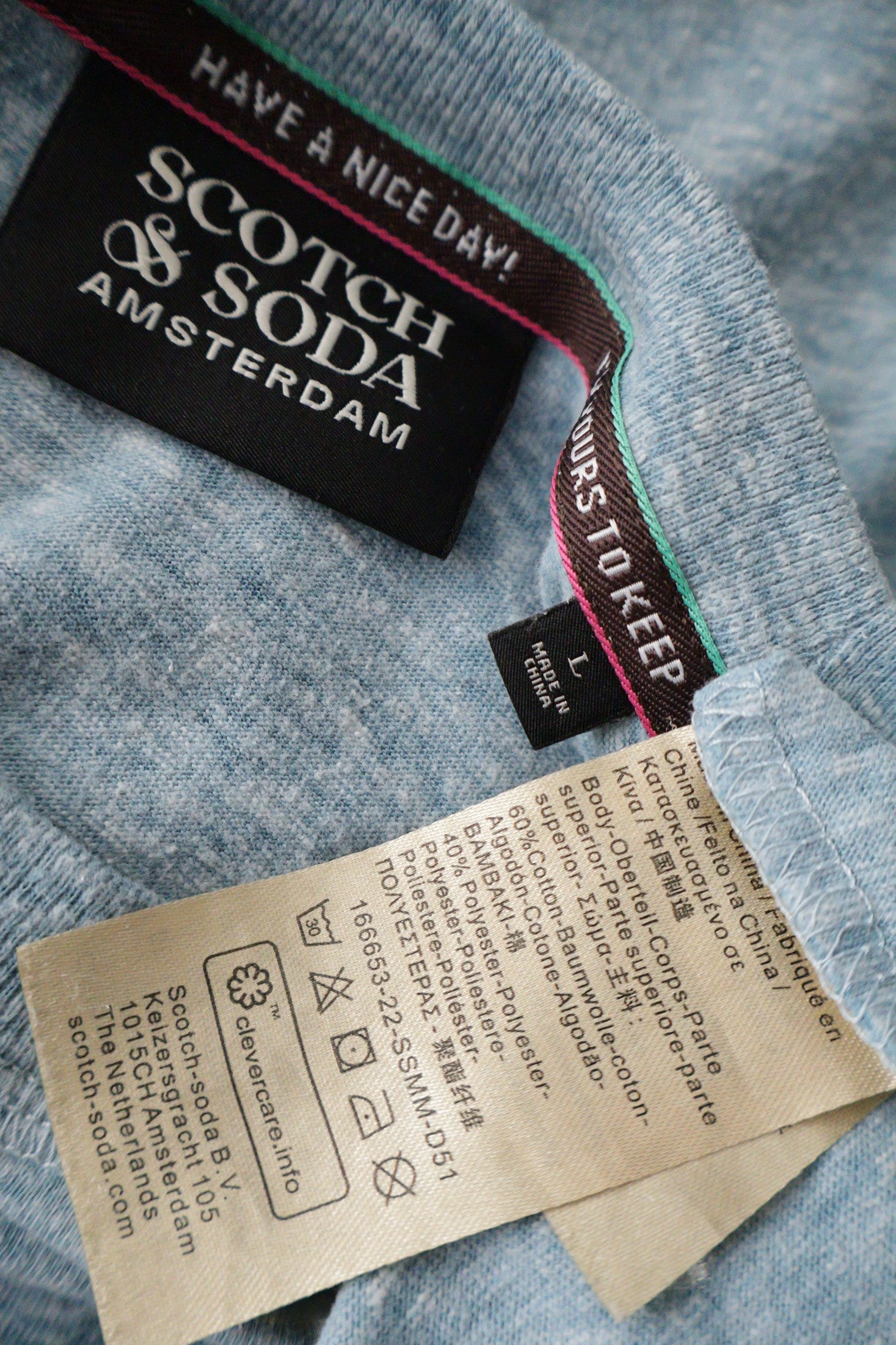 Tricou Scotch & Soda albastru melanj mărime L etichetă mărime și compoziție second-hand premium