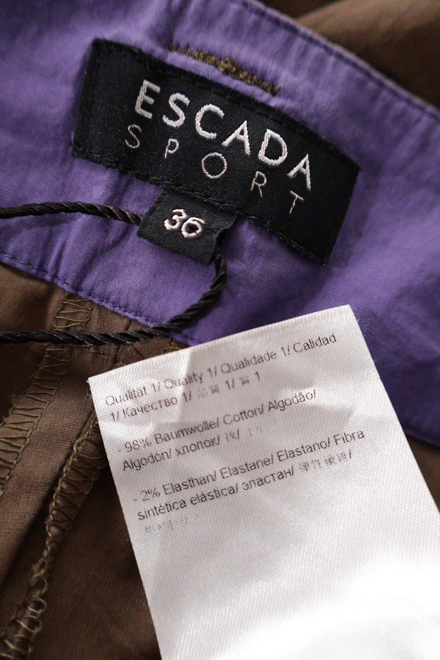 Pantaloni ESCADA SPORT maro mărime S etichetă mărime și compoziție second-hand premium