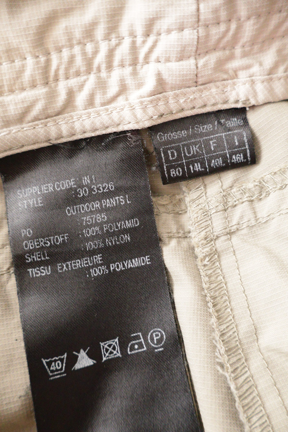 Pantaloni Schöffel bej mărime L etichetă mărime și compoziție second-hand premium