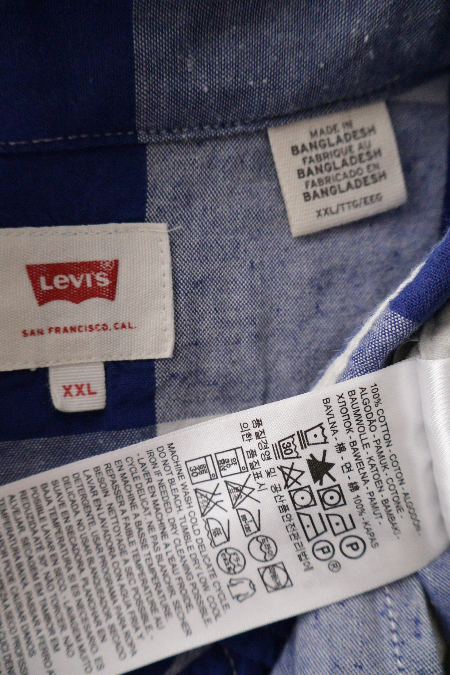 Camasa Levi's albastru, alb, gri mărime XXL etichetă mărime și compoziție second-hand premium