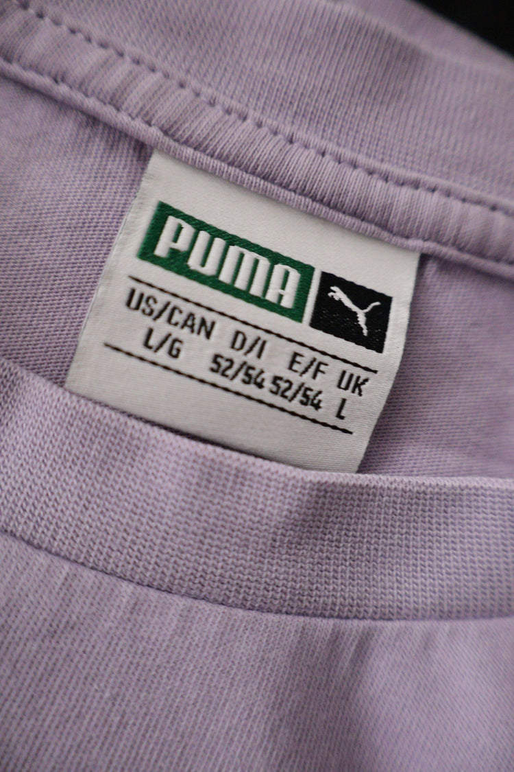 Tricou PUMA lila mărime L etichetă mărime și compoziție second-hand premium