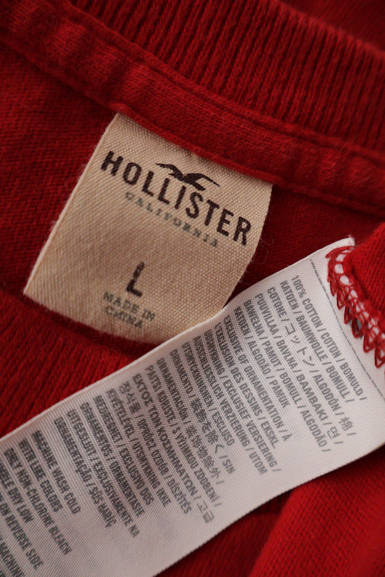 Tricou Hollister roșu mărime L etichetă mărime și compoziție second-hand premium